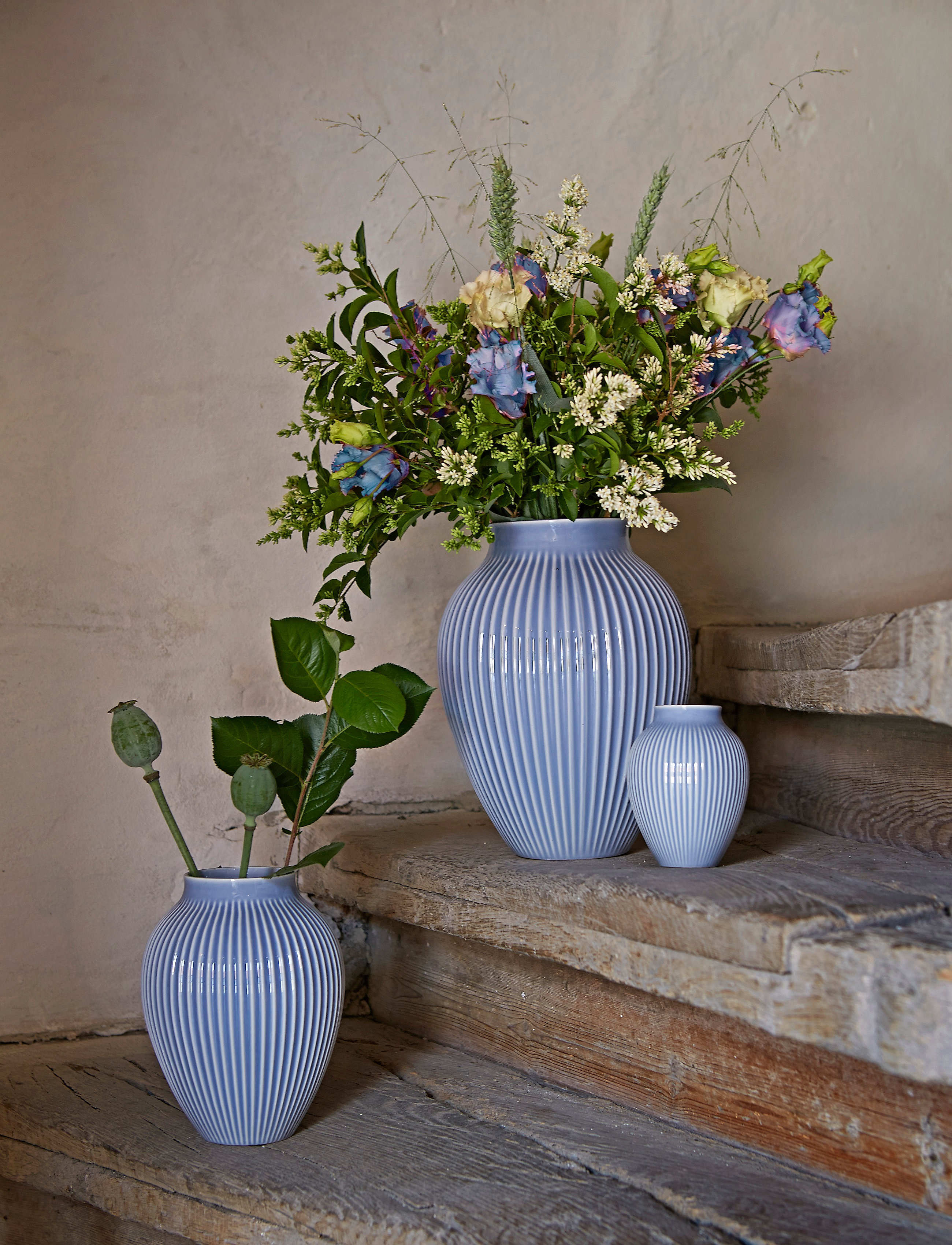 Knabstrup Keramik Knabstrup Vase, Riller, H27 cm, Blue, Vaser > Store Vaser, Unisex