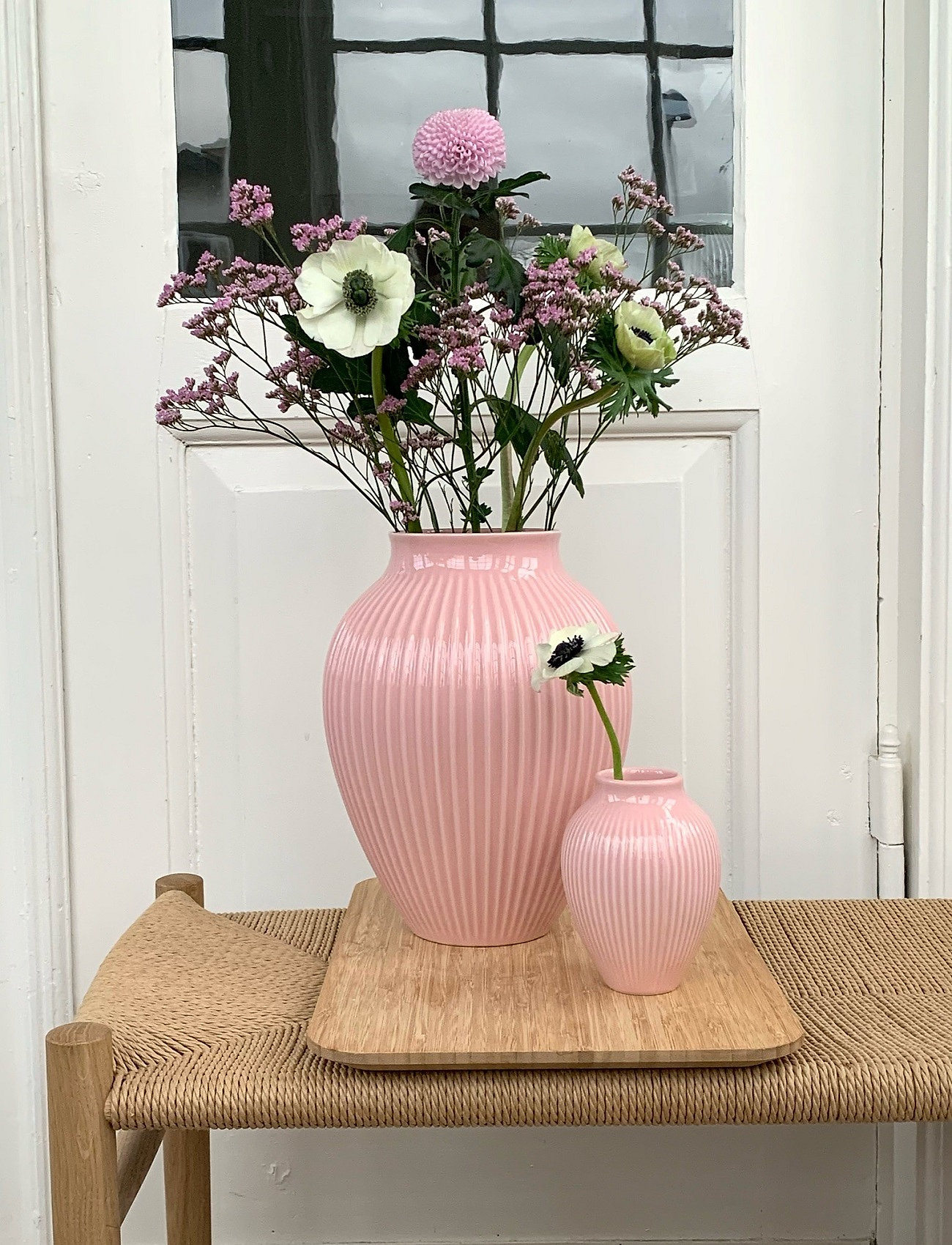 Knabstrup Keramik Knabstrup Vase, Riller, H27 cm, Pink, Vaser > Store Vaser, Unisex