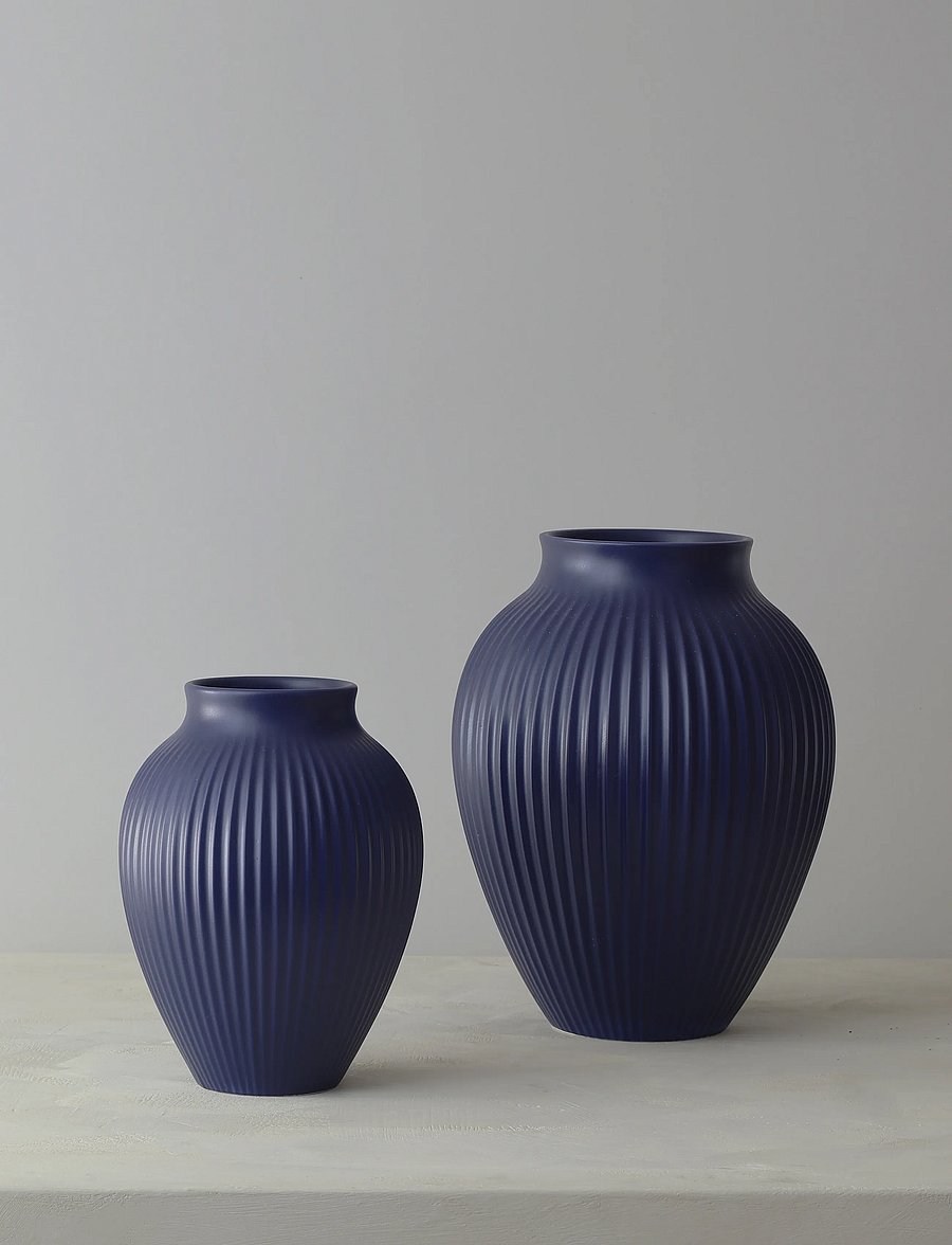 Knabstrup Keramik - Knabstrup vase H 27 cm ripple mat dark blue - vasen - ripple mat dark blue - 0