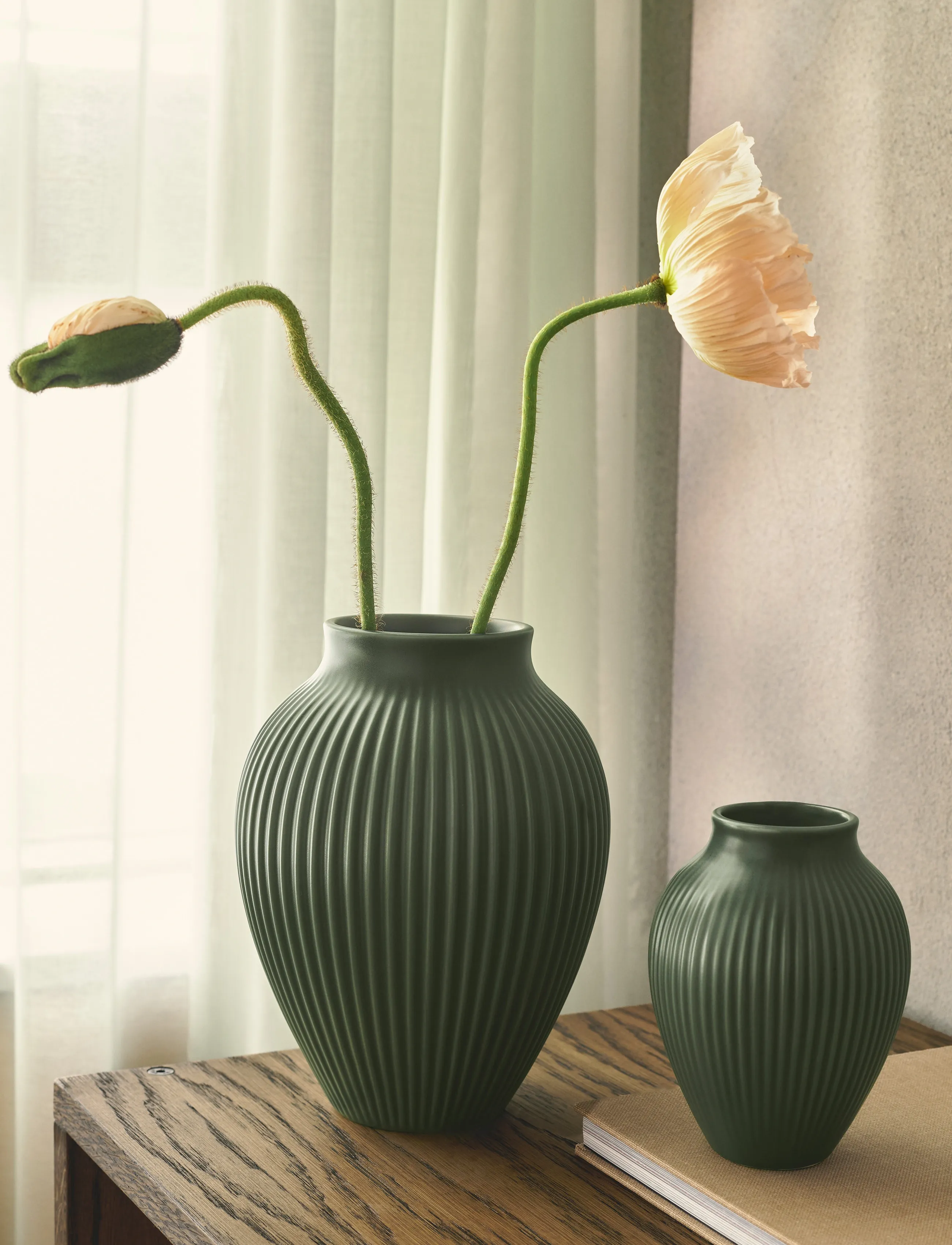 Knabstrup Keramik Knabstrup Vase H 20 cm Ripple Mat Celadon Green, H:20 cm, Green, Vaser > Cylindervaser, Unisex