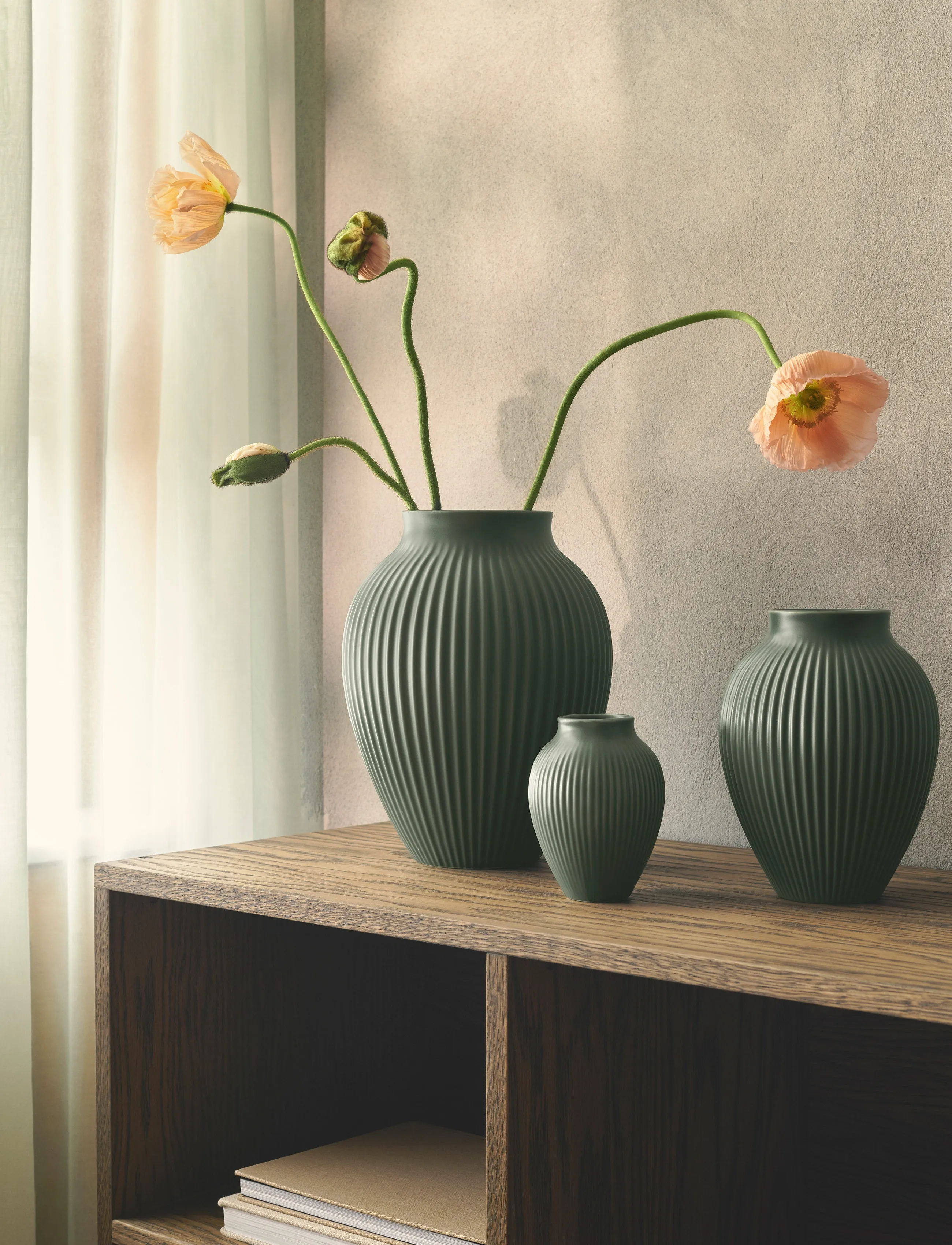 Knabstrup Keramik - Knabstrup vase H 20 cm ripple mat celadon green - vaser - ripple mat celadon green - 2