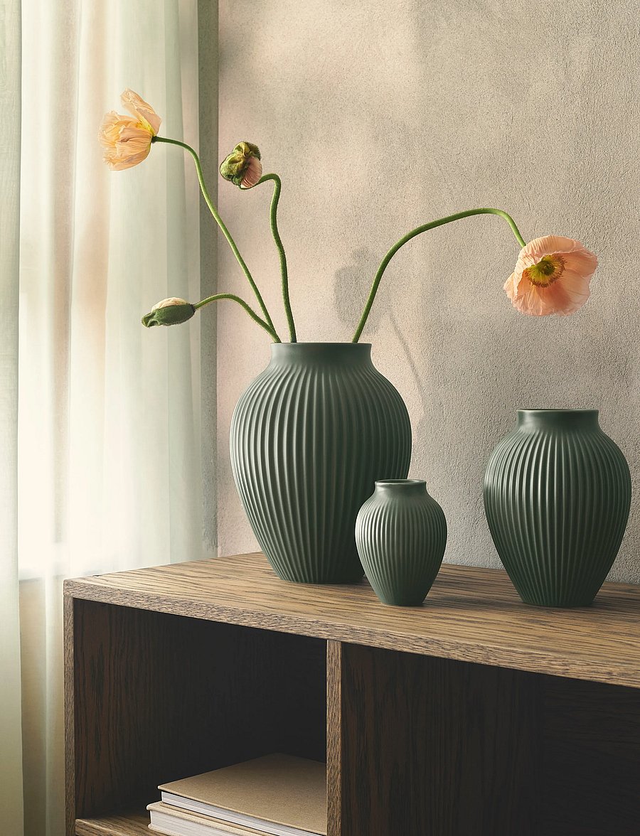 Knabstrup Keramik - Knabstrup Keramik Knabstrup vase H 12.5 cm ripple mat celadon green - vaasid - ripple mat celadon green - 0
