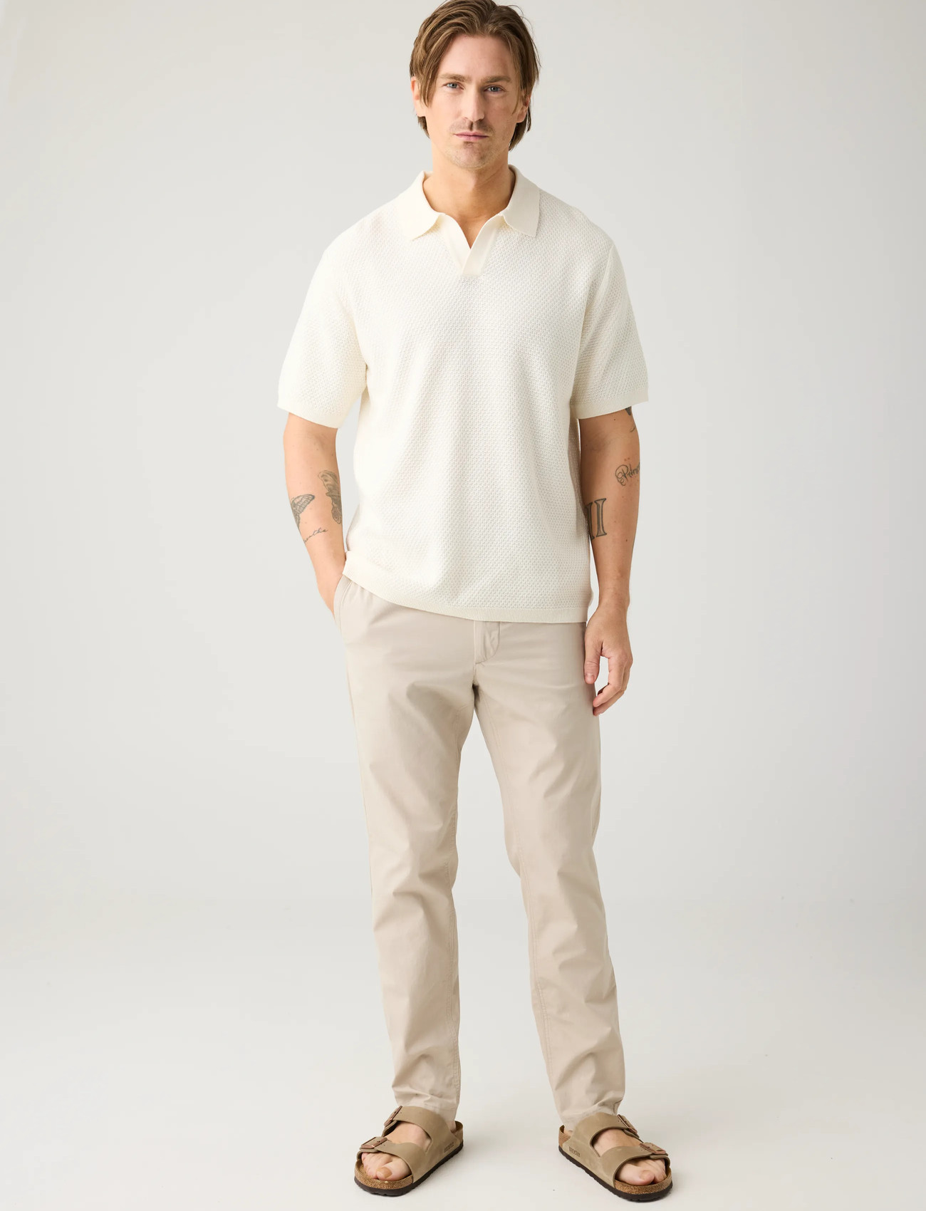 Knowledge Cotton Apparel Knitted Polo - Beige - L 2