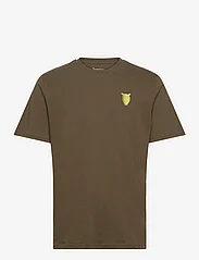 Knowledge Cotton Apparel - Regular owl chest embroidery t-shir - kortärmade t-shirts - dark olive - 0