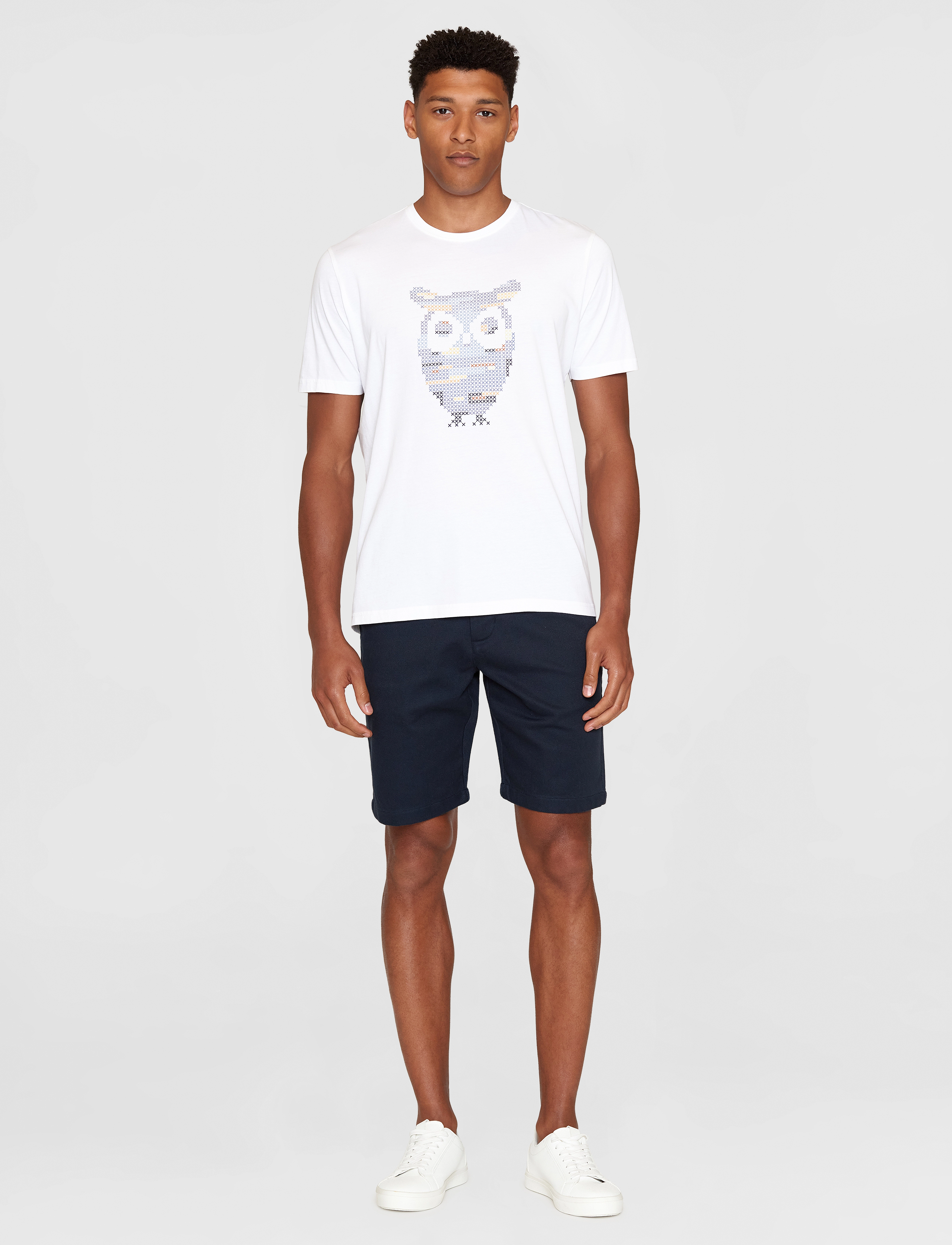 Knowledge Cotton Apparel - Single jersey big crosstitch print - bright white - 4