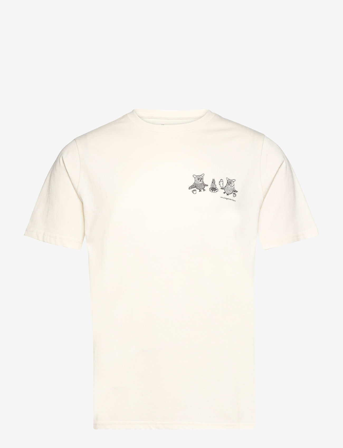 Knowledge Cotton Apparel - Regular fit owl trip chest print t- - egret - 0