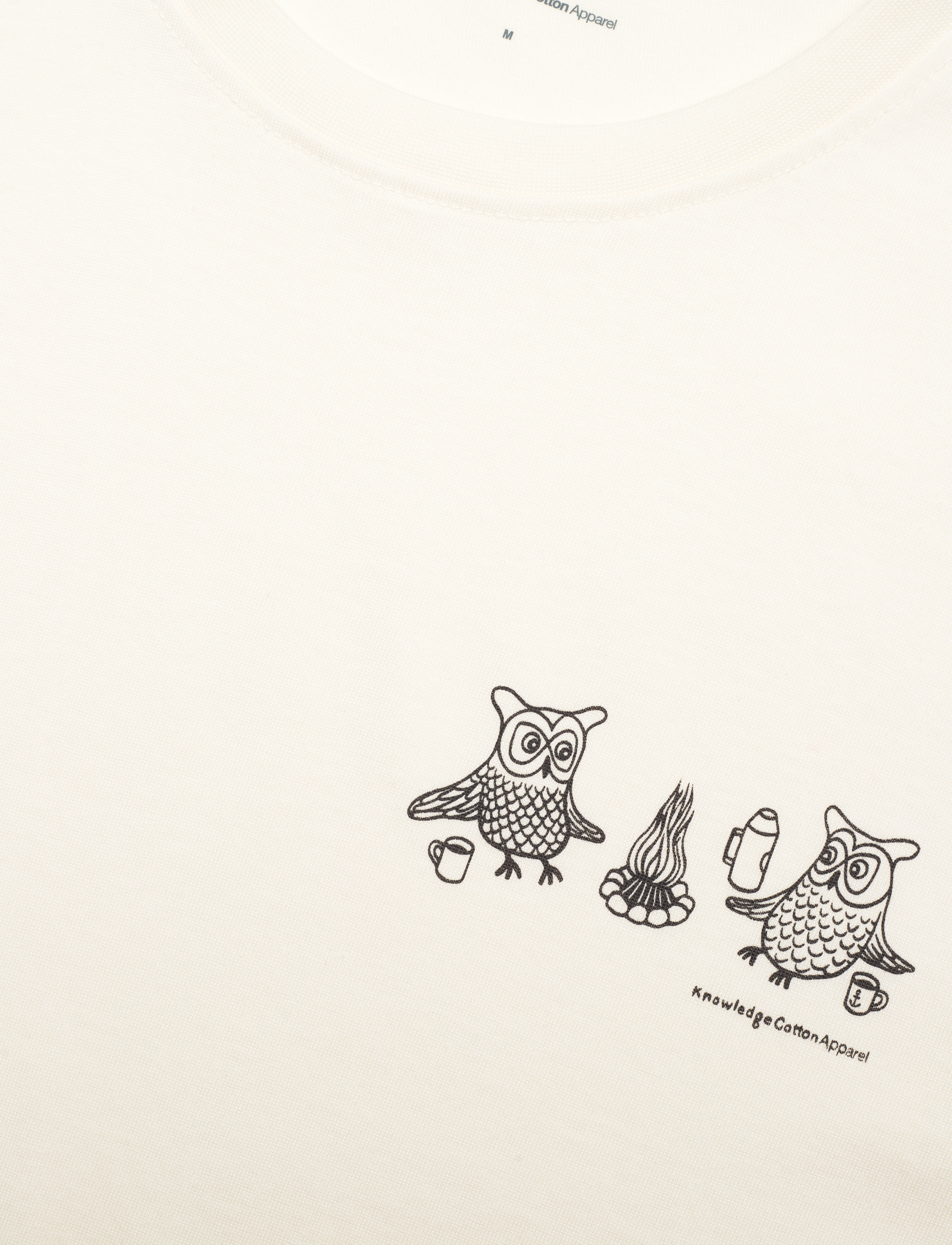 Knowledge Cotton Apparel - Regular fit owl trip chest print t- - egret - 2