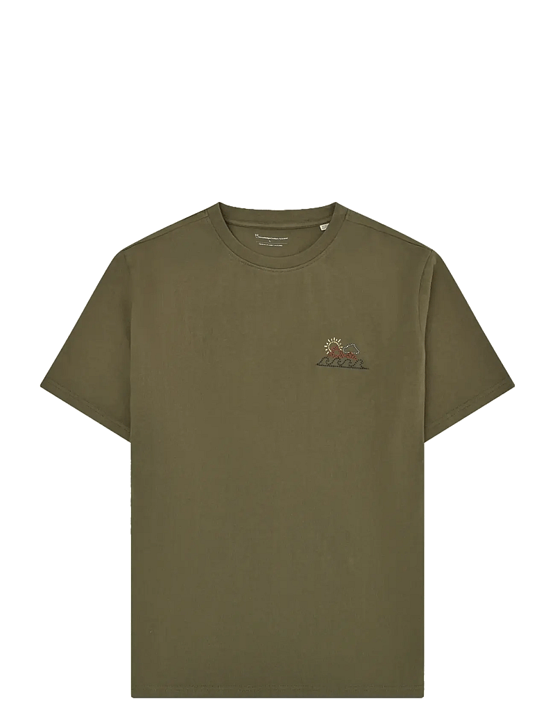 Knowledge Cotton Apparel - Chest print t-shirt - burned olive - 0