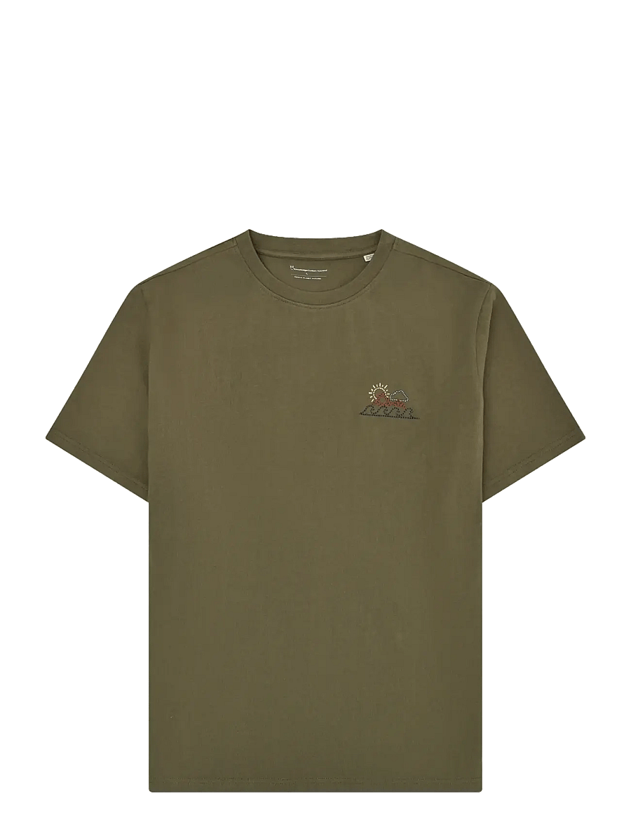 Knowledge Cotton Apparel - Chest print t-shirt - kortærmede t-shirts - burned olive - 0