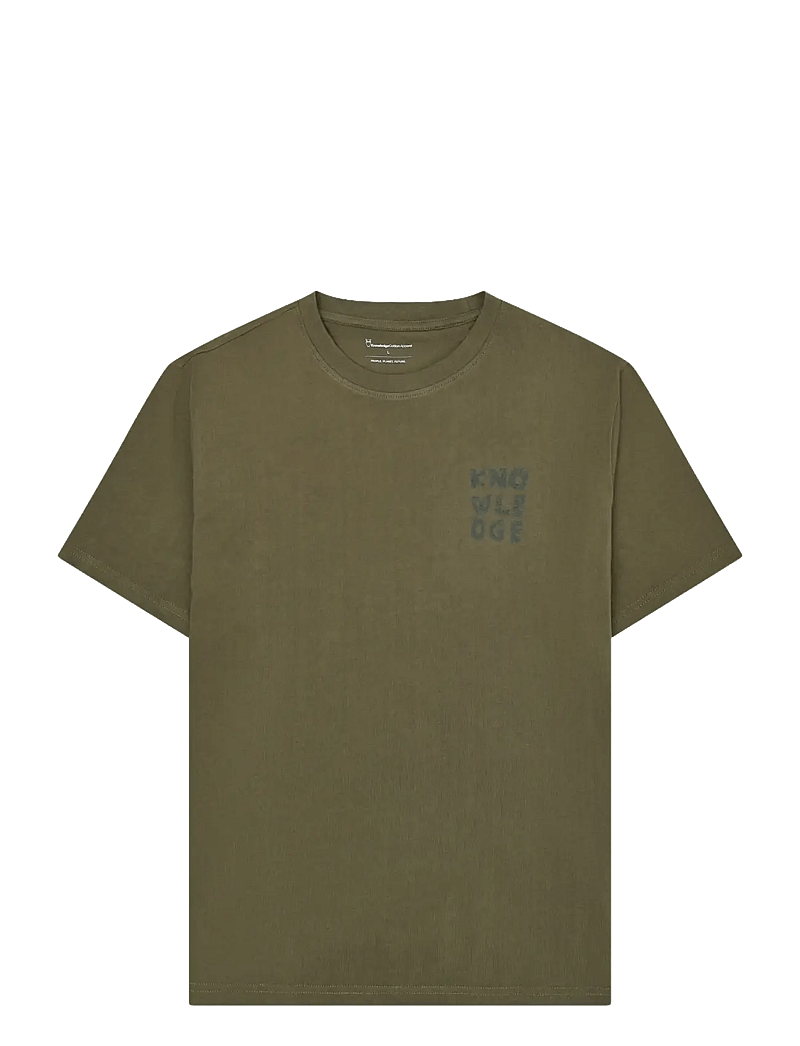Knowledge Cotton Apparel - Chest print t-shirt - burned olive - 0