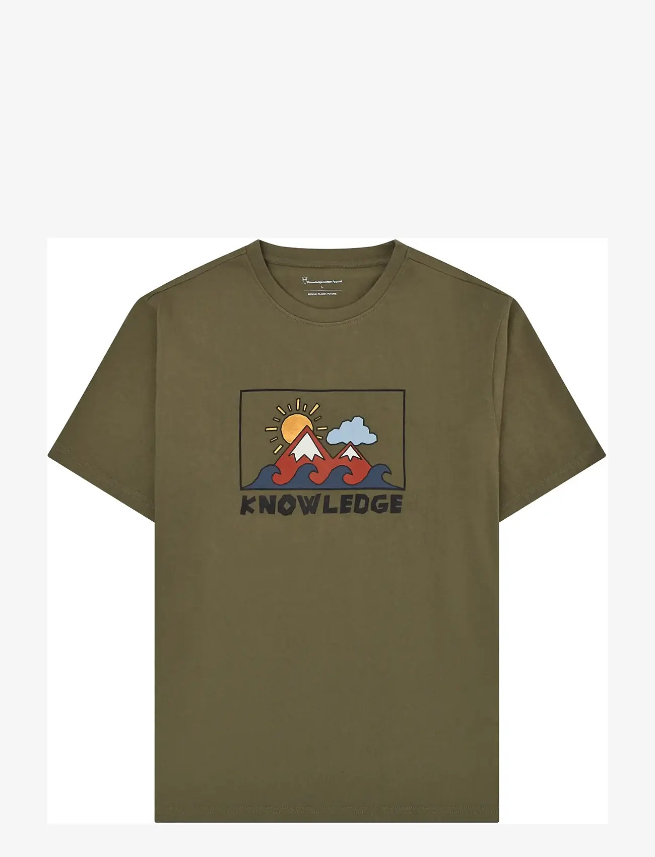 Knowledge Cotton Apparel - Front print t-shirt - kortærmede t-shirts - burned olive - 0