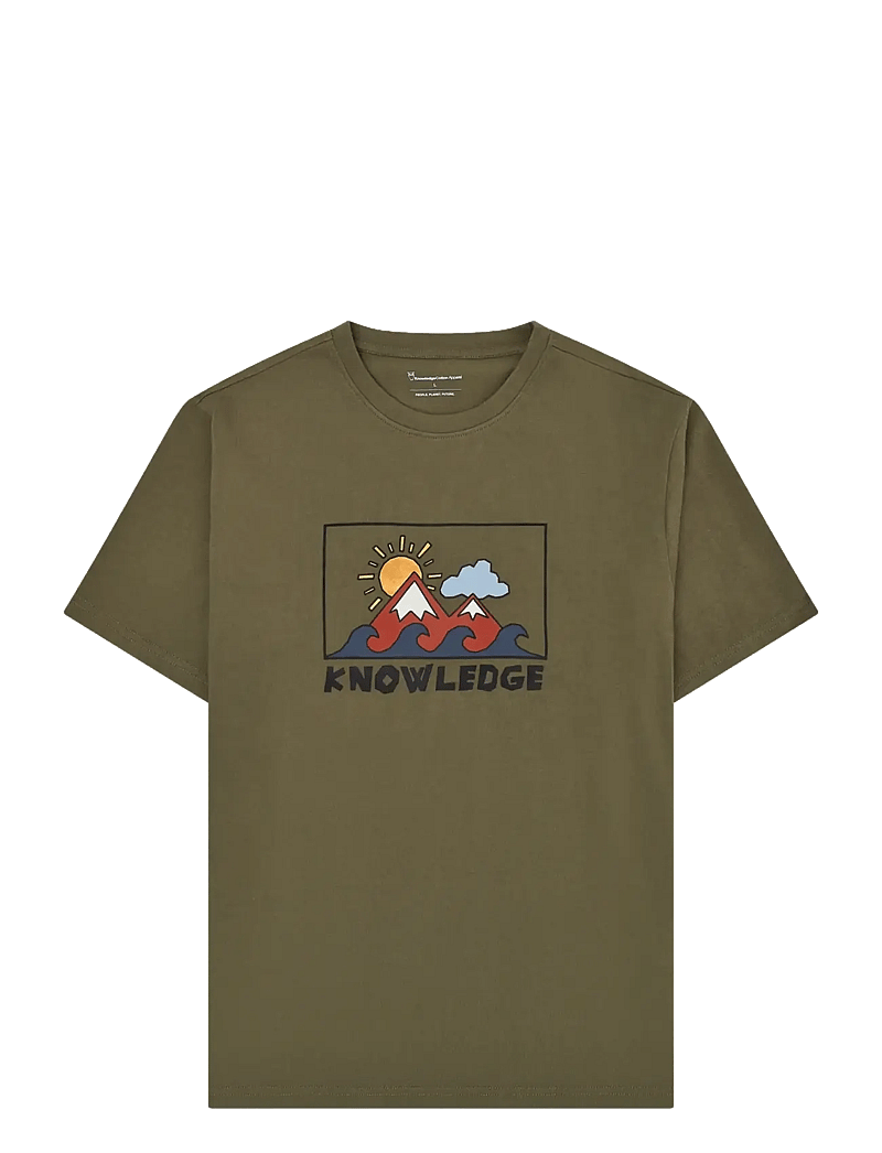 Knowledge Cotton Apparel - Front print t-shirt - kortærmede t-shirts - burned olive - 0