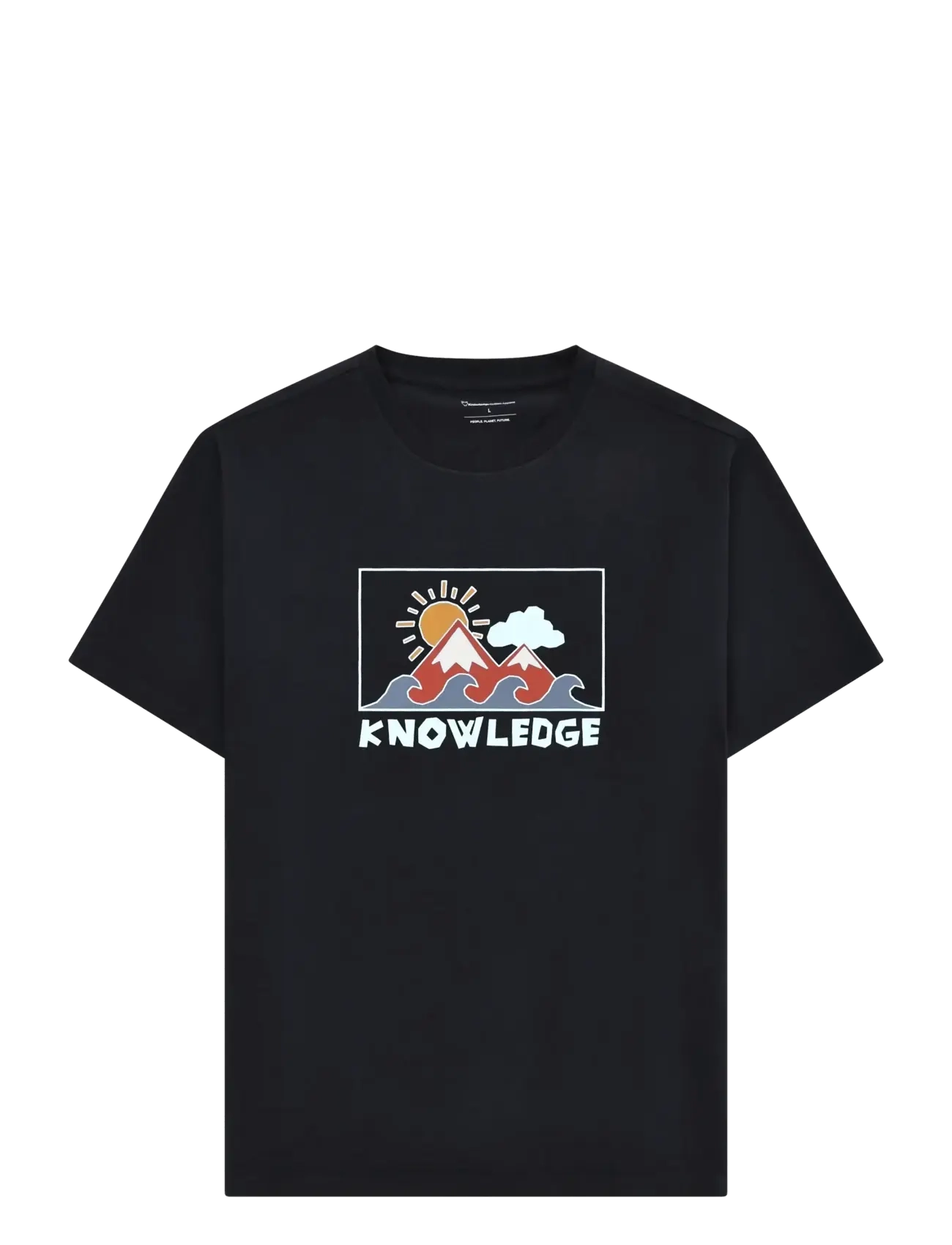 Knowledge Cotton Apparel Front Print T-Shirt, L, Black, T-Shirts > Kortærmede, Herre