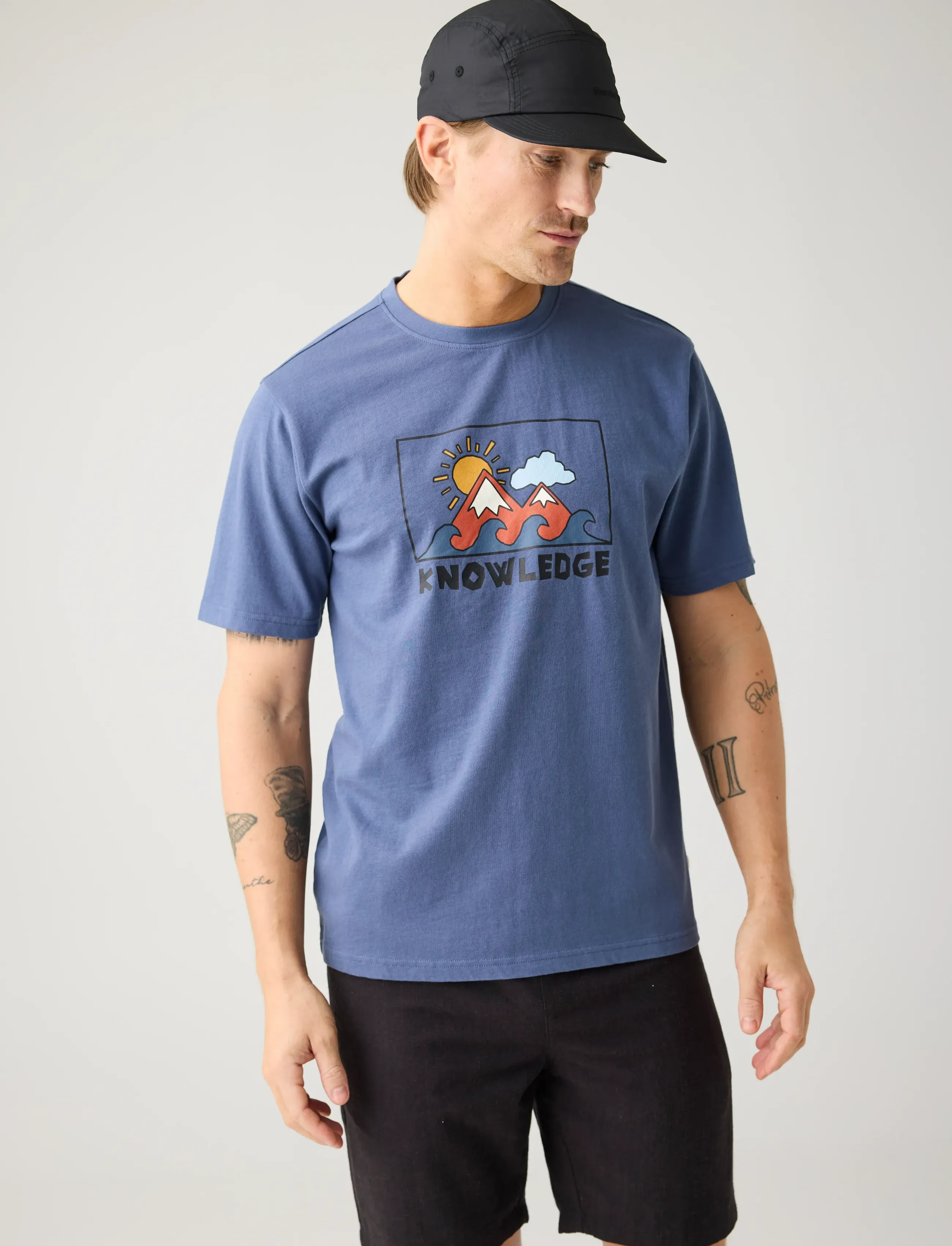 Knowledge Cotton Apparel Front Print T-Shirt, XXL, Blue, T-Shirts > Kortærmede, Herre