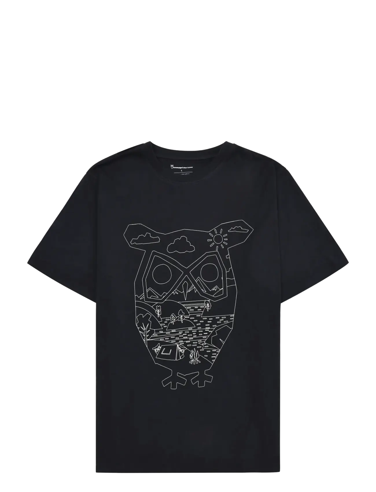 Knowledge Cotton Apparel Front Print T-Shirt, S, Black, T-Shirts > Kortærmede, Herre