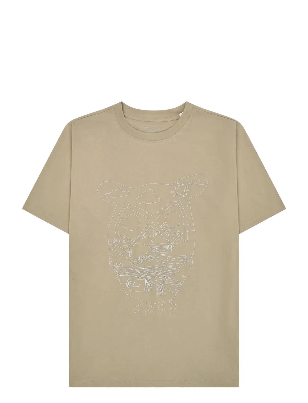 Knowledge Cotton Apparel Front print t-shirt - T-shirts - TWILL / beige