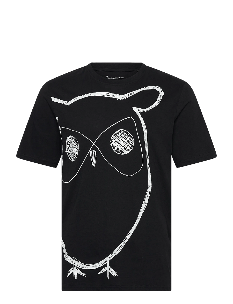 Knowledge Cotton Apparel - Big owl print tee - GOTS/Vegan - kurzärmelige t-shirts - black jet - 0