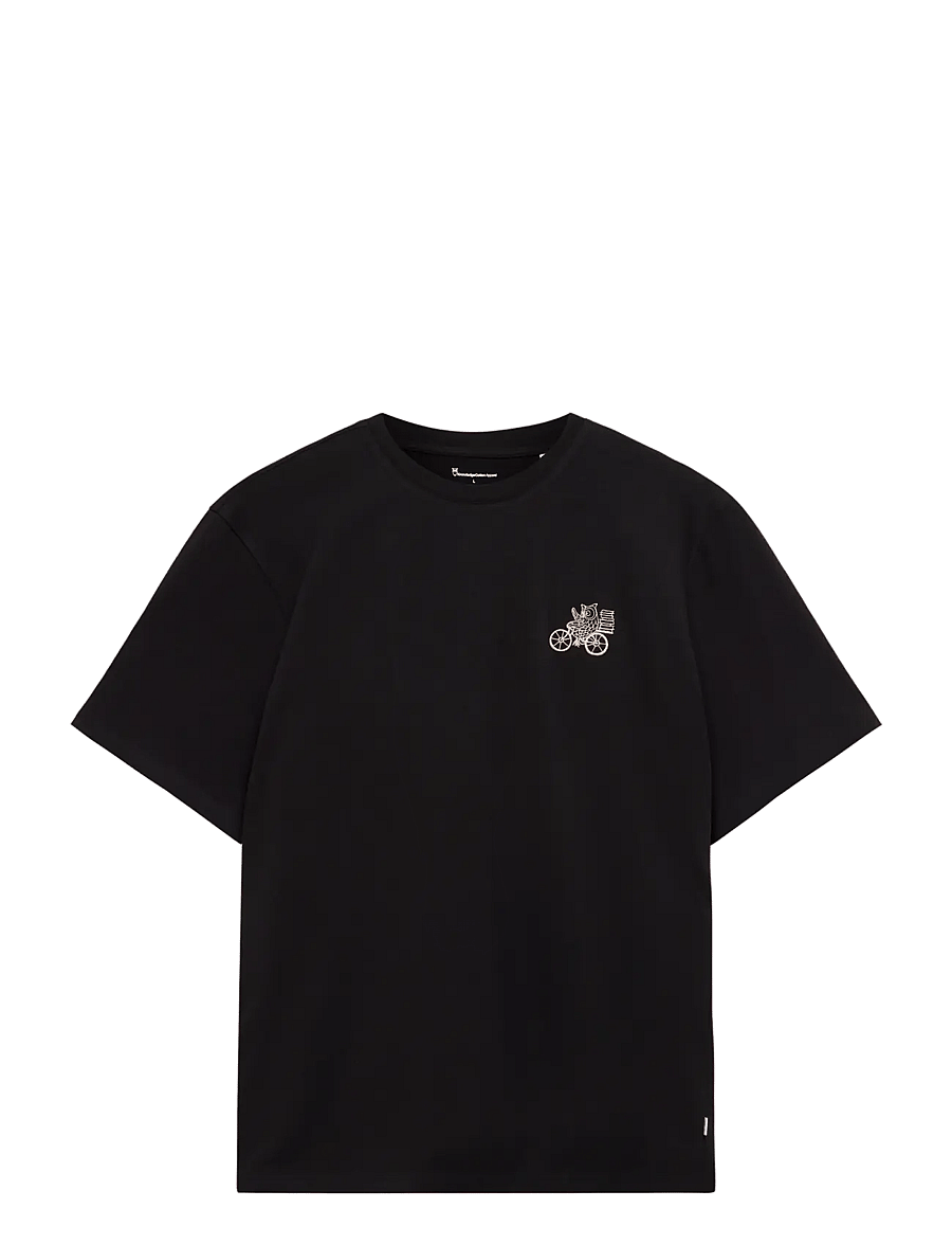 Knowledge Cotton Apparel - Chest embroidery t-shirt - black jet - 0