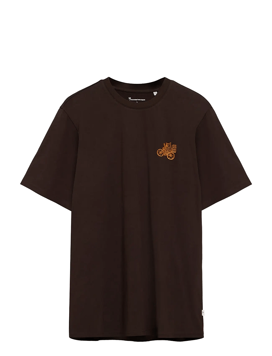 Knowledge Cotton Apparel - Chest embroidery t-shirt - kurzärmelige t-shirts - chocolate torte - 0