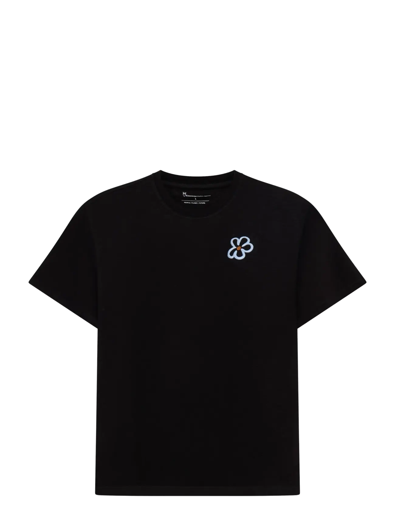 Knowledge Cotton Apparel Chest embroidery t-shirt - Kläder - BLACK JET / black