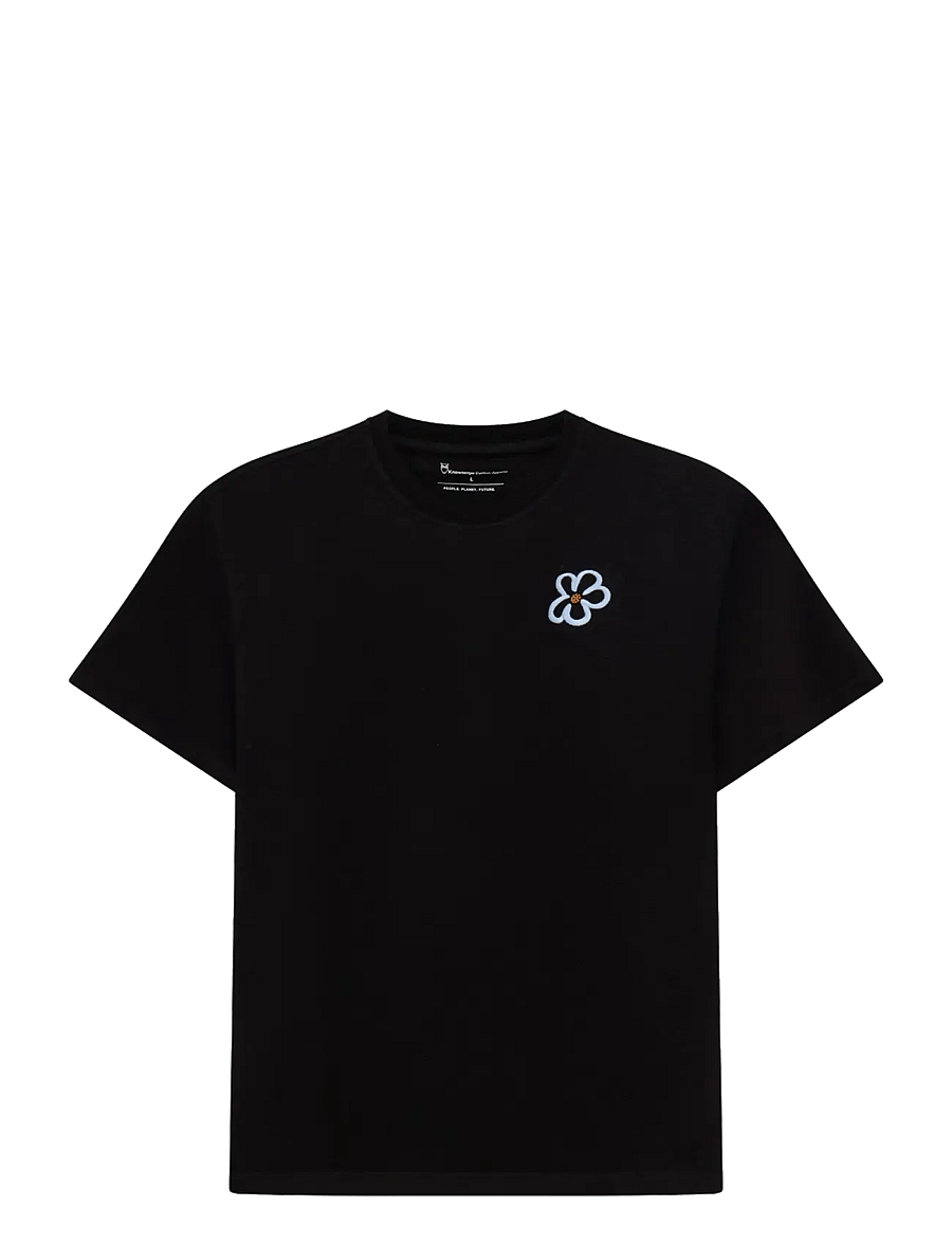 Knowledge Cotton Apparel - Chest embroidery t-shirt - kortärmade t-shirts - black jet - 0
