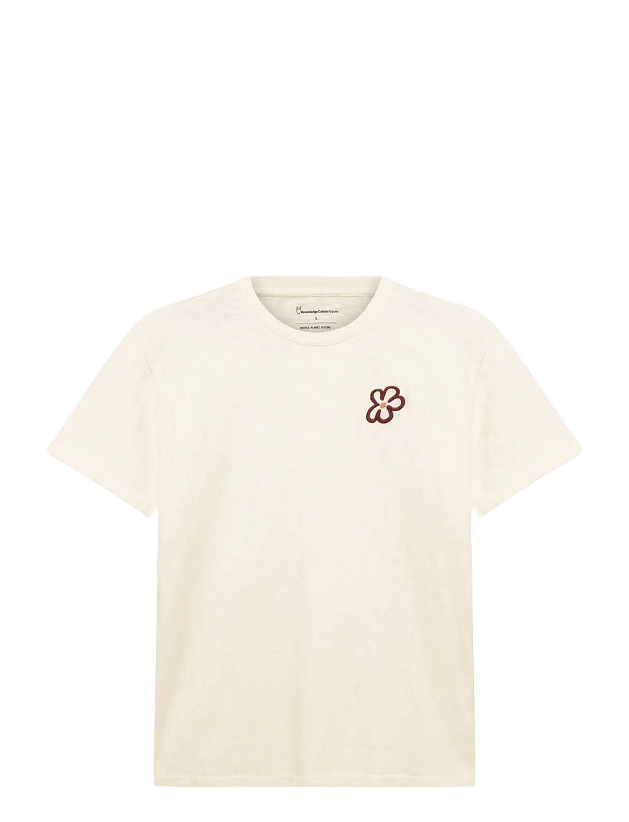Knowledge Cotton Apparel - Chest embroidery t-shirt - kurzärmelige t-shirts - egret - 0