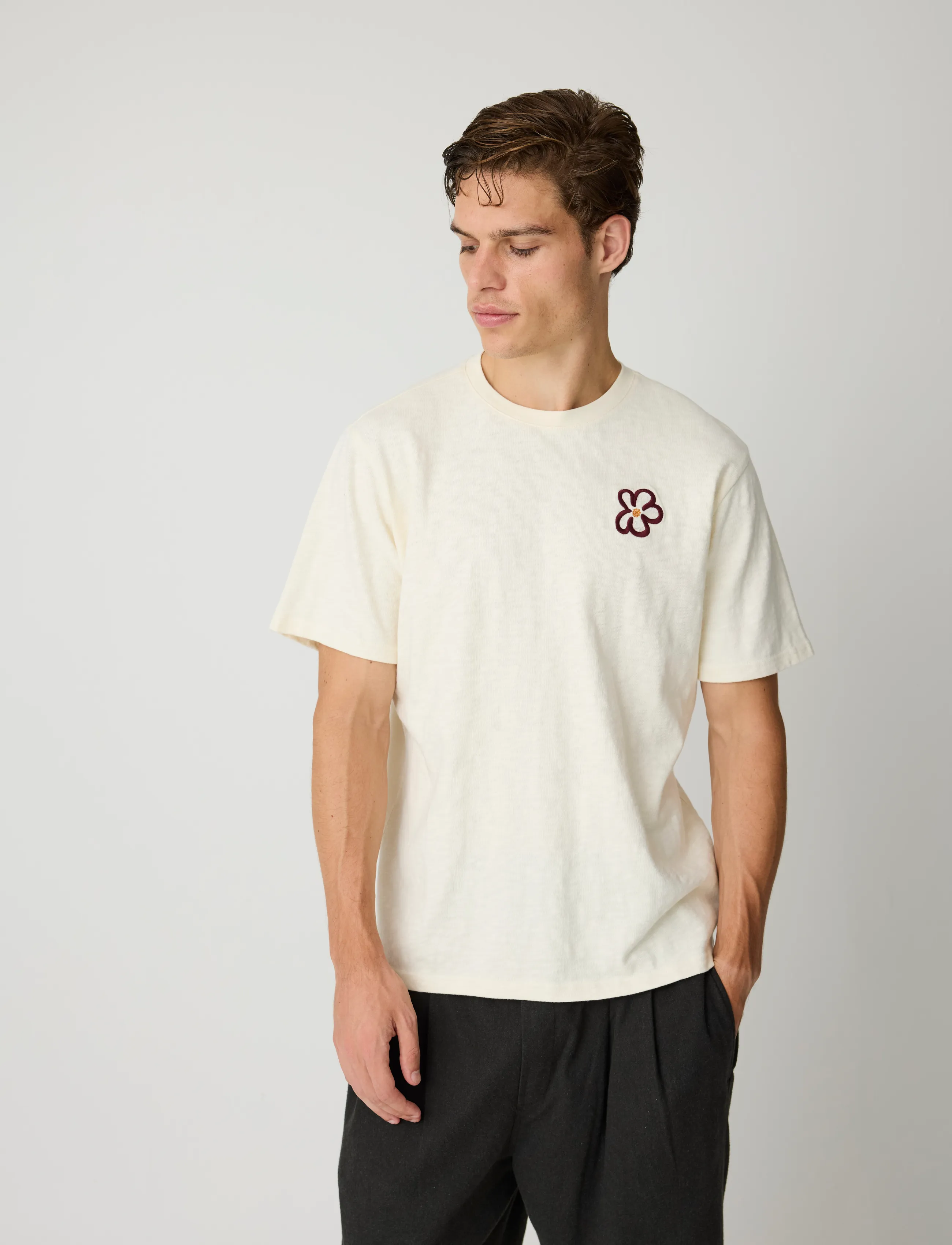 Knowledge Cotton Apparel - Chest embroidery t-shirt - kurzärmelige t-shirts - egret - 2