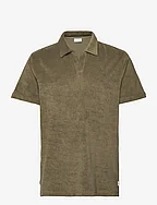 Loose terry polo - GOTS/Vegan - BURNED OLIVE