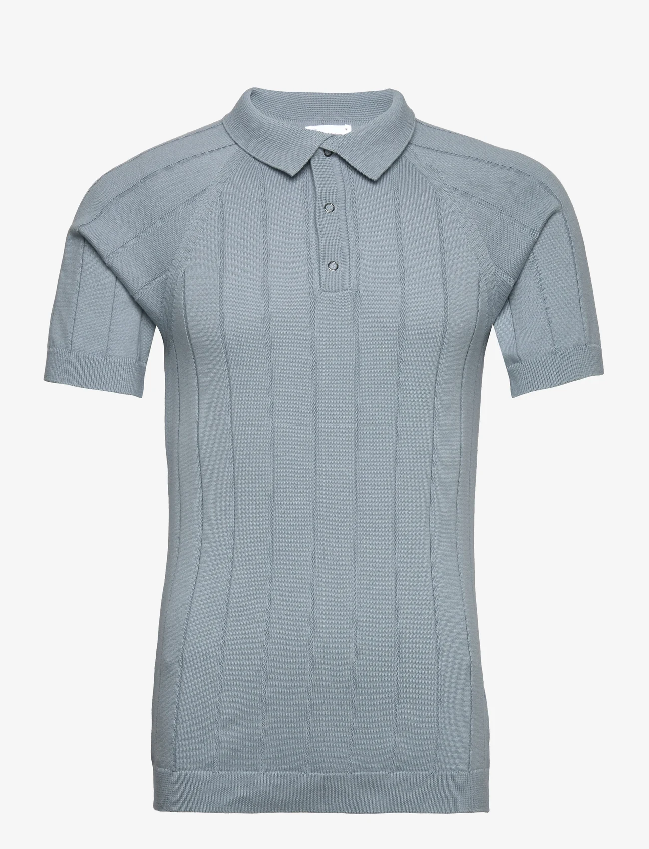 Knowledge Cotton Apparel - Regular short sleeved striped knitt - menn - asley blue - 0