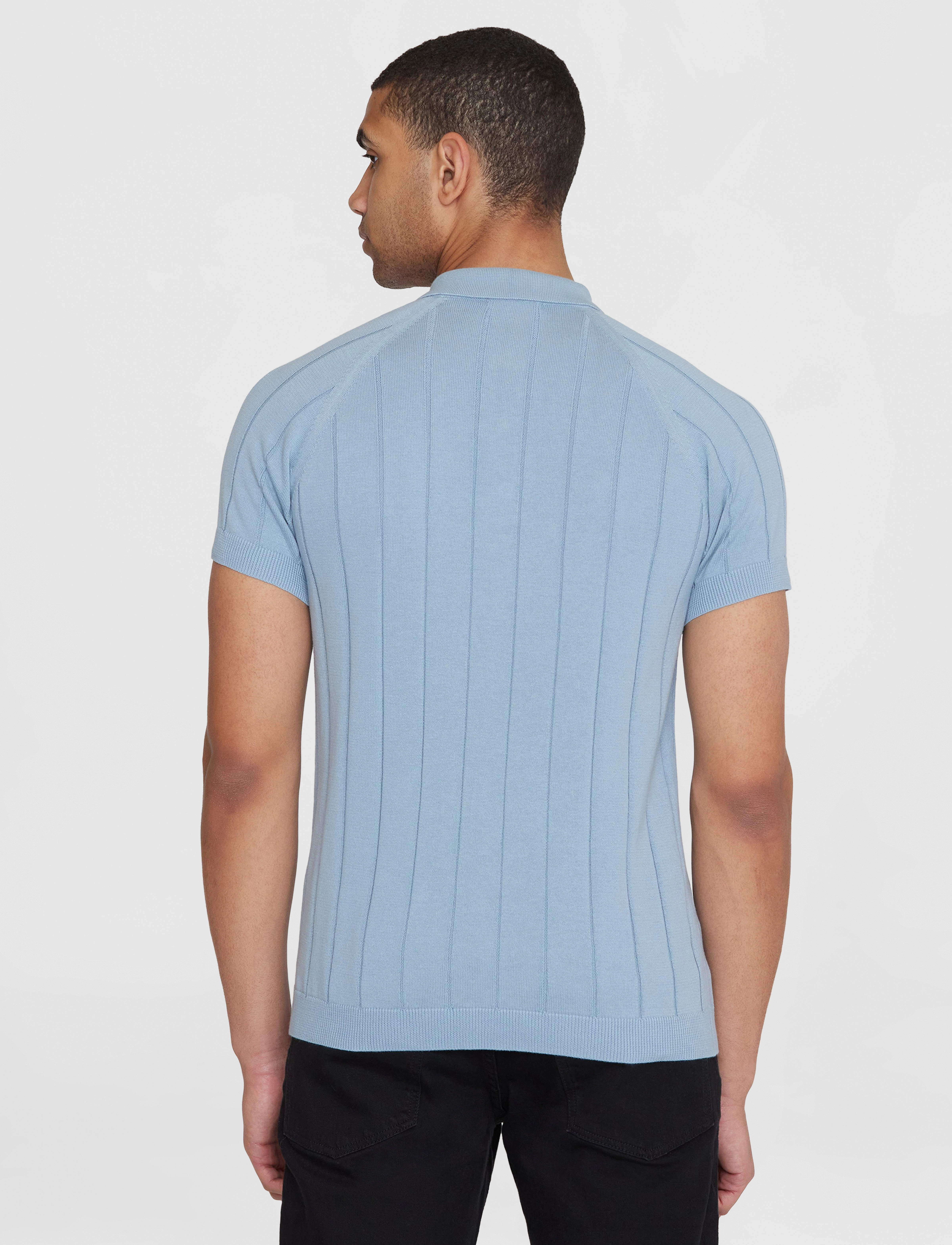 Knowledge Cotton Apparel - Regular short sleeved striped knitt - asley blue - 3
