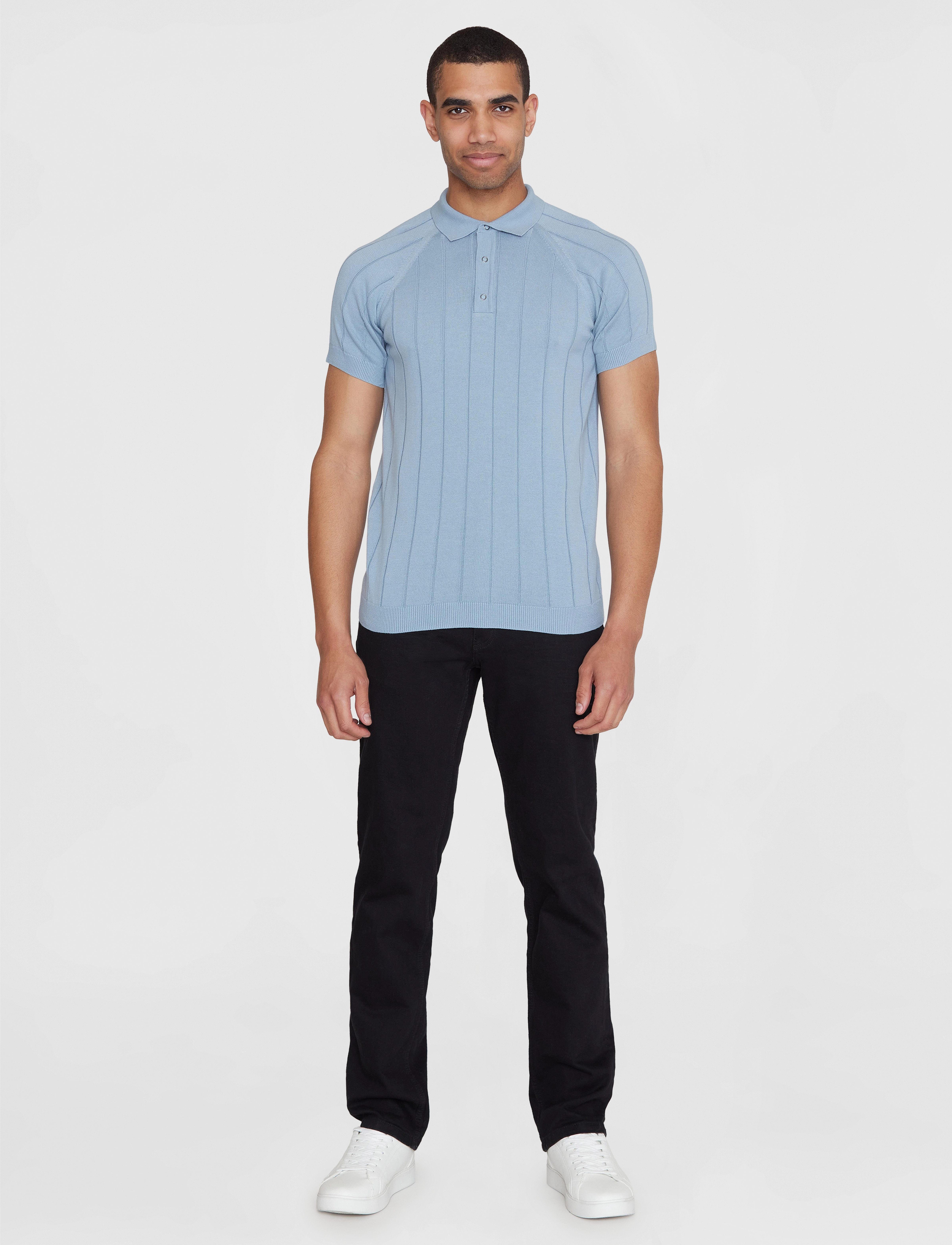 Knowledge Cotton Apparel - Regular short sleeved striped knitt - asley blue - 4