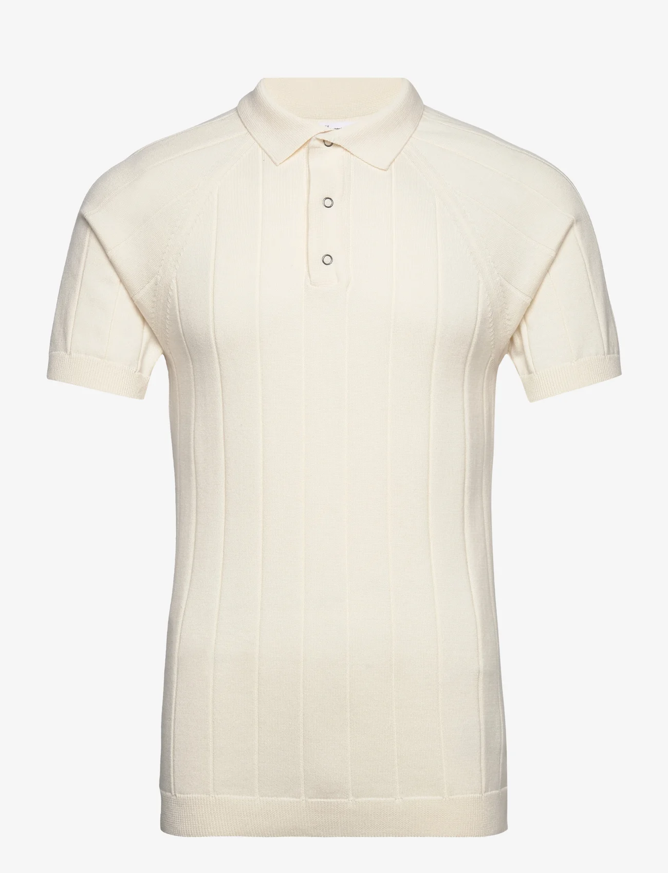 Knowledge Cotton Apparel - Regular short sleeved striped knitt - miesten - egret - 0