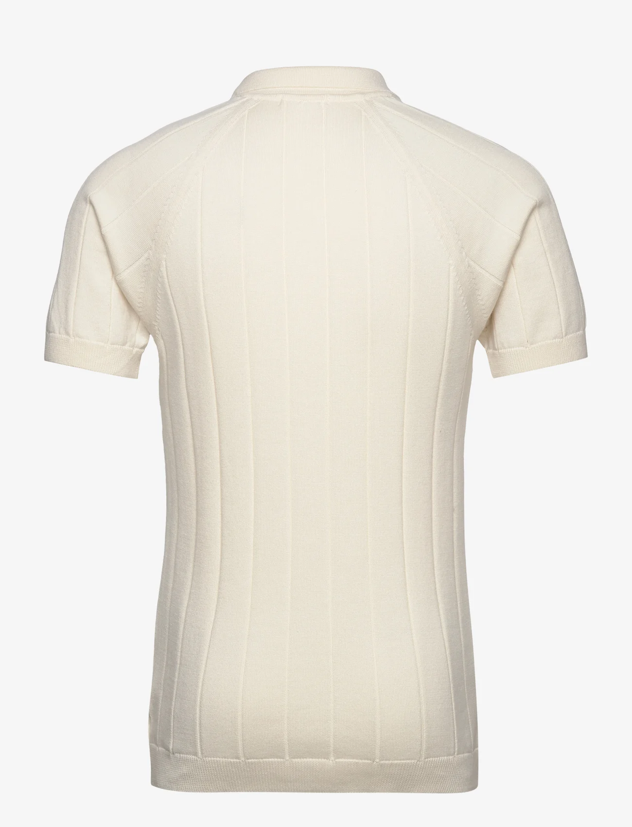 Knowledge Cotton Apparel - Regular short sleeved striped knitt - menn - egret - 1