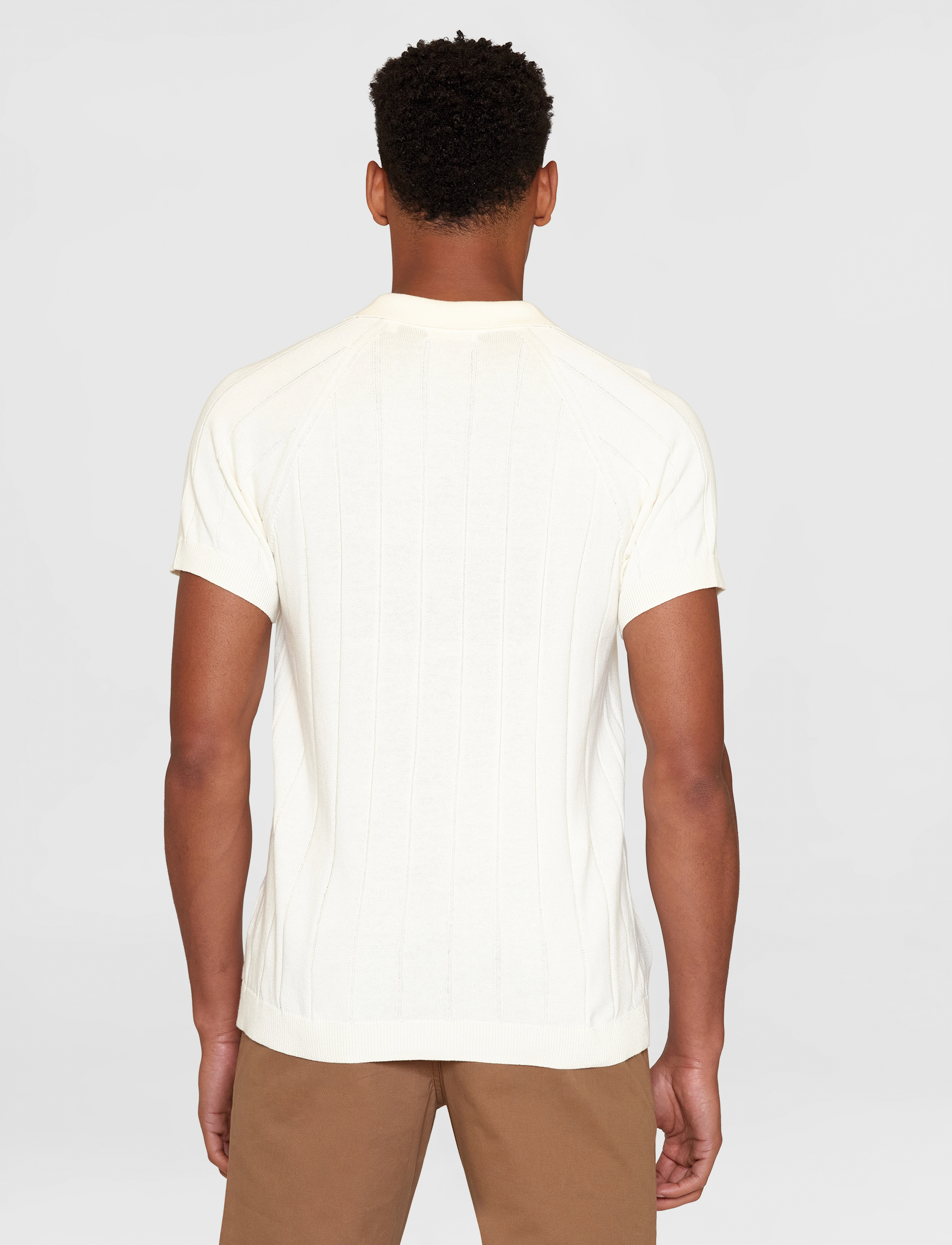 Knowledge Cotton Apparel - Regular short sleeved striped knitt - egret - 3