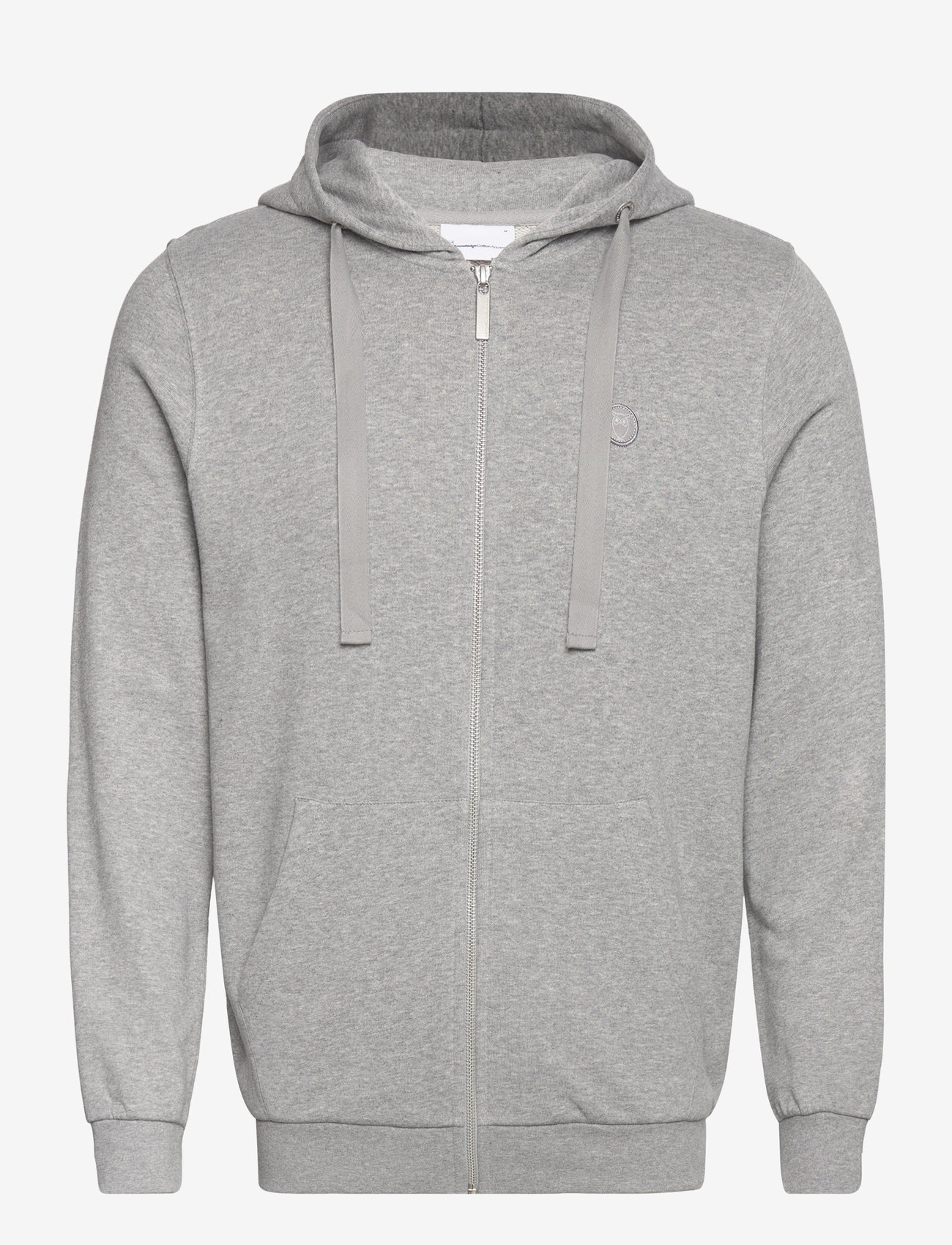 Knowledge Cotton Apparel - ASK regular zip hood kangaroo badge - hoodies - grey melange - 0
