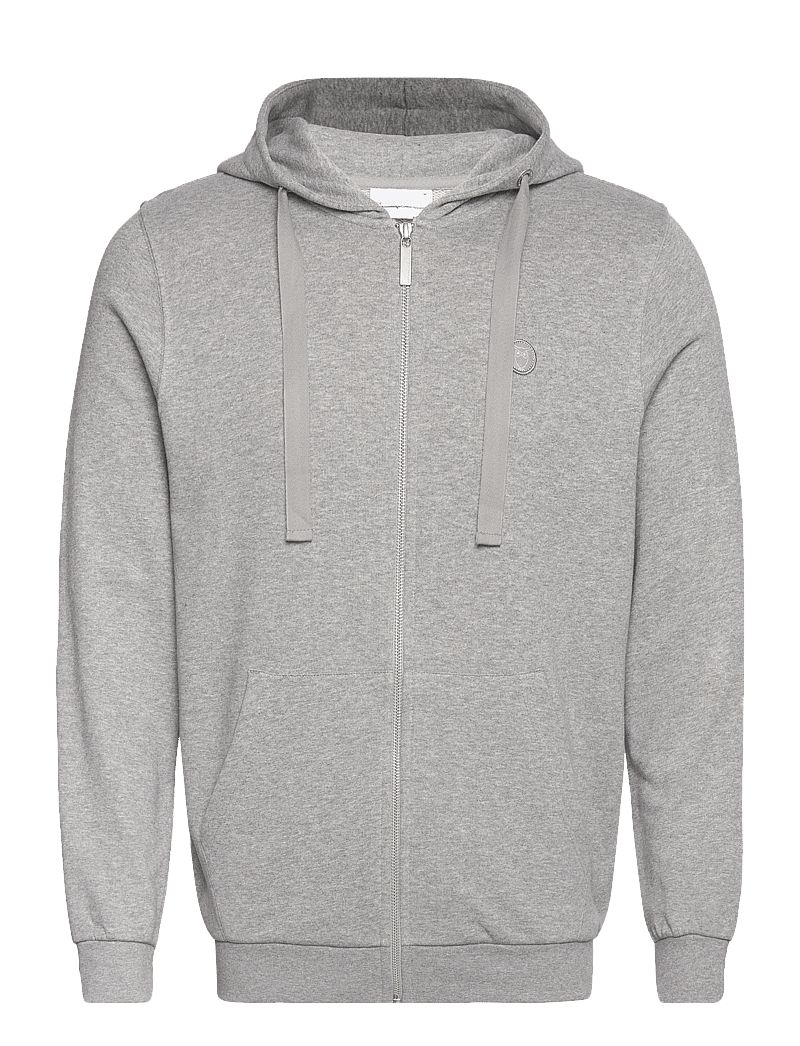 Knowledge Cotton Apparel - ASK regular zip hood kangaroo badge - hoodies - grey melange - 0