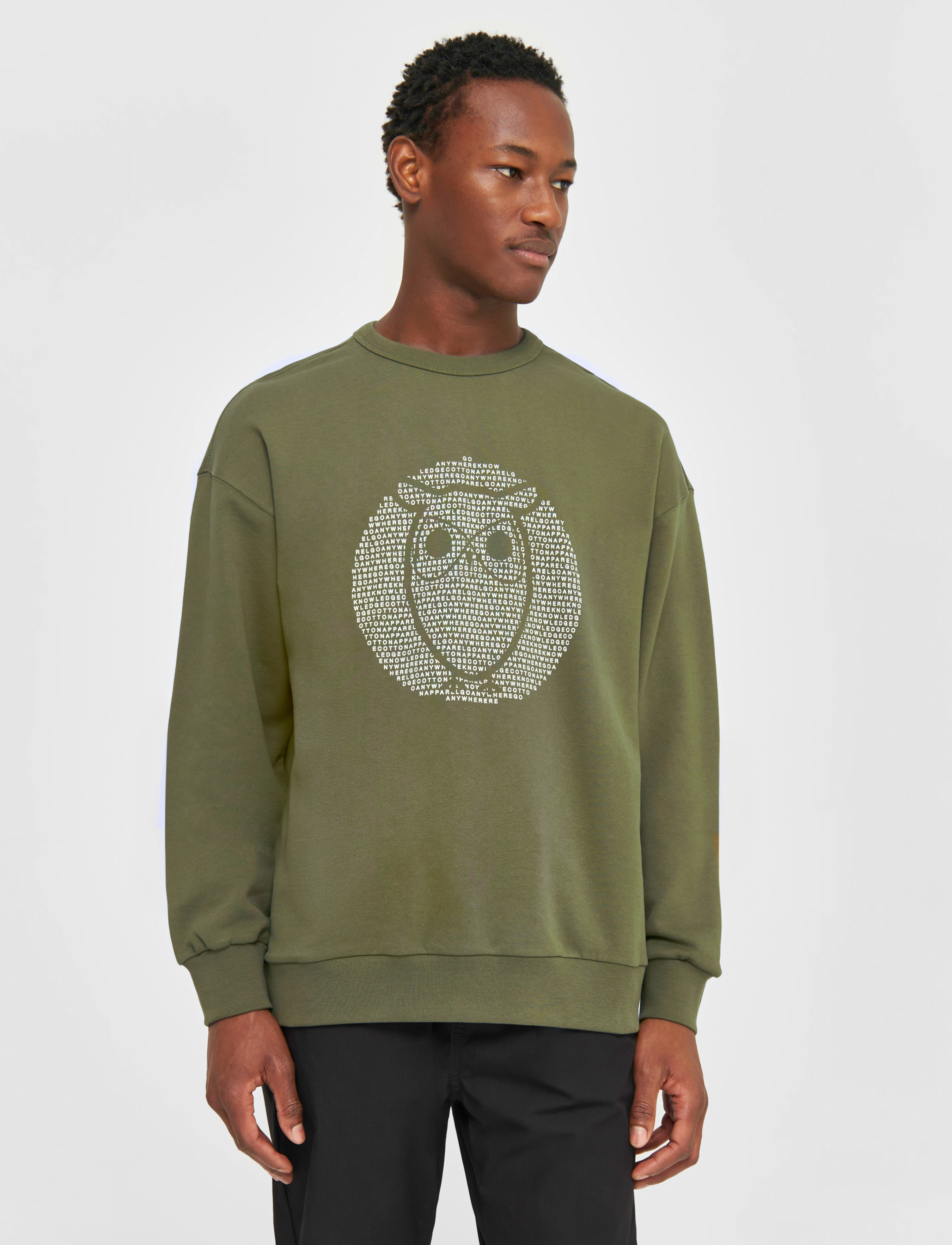 Knowledge Cotton Apparel - Loose fit sweat with owl print - GO - dark olive - 2