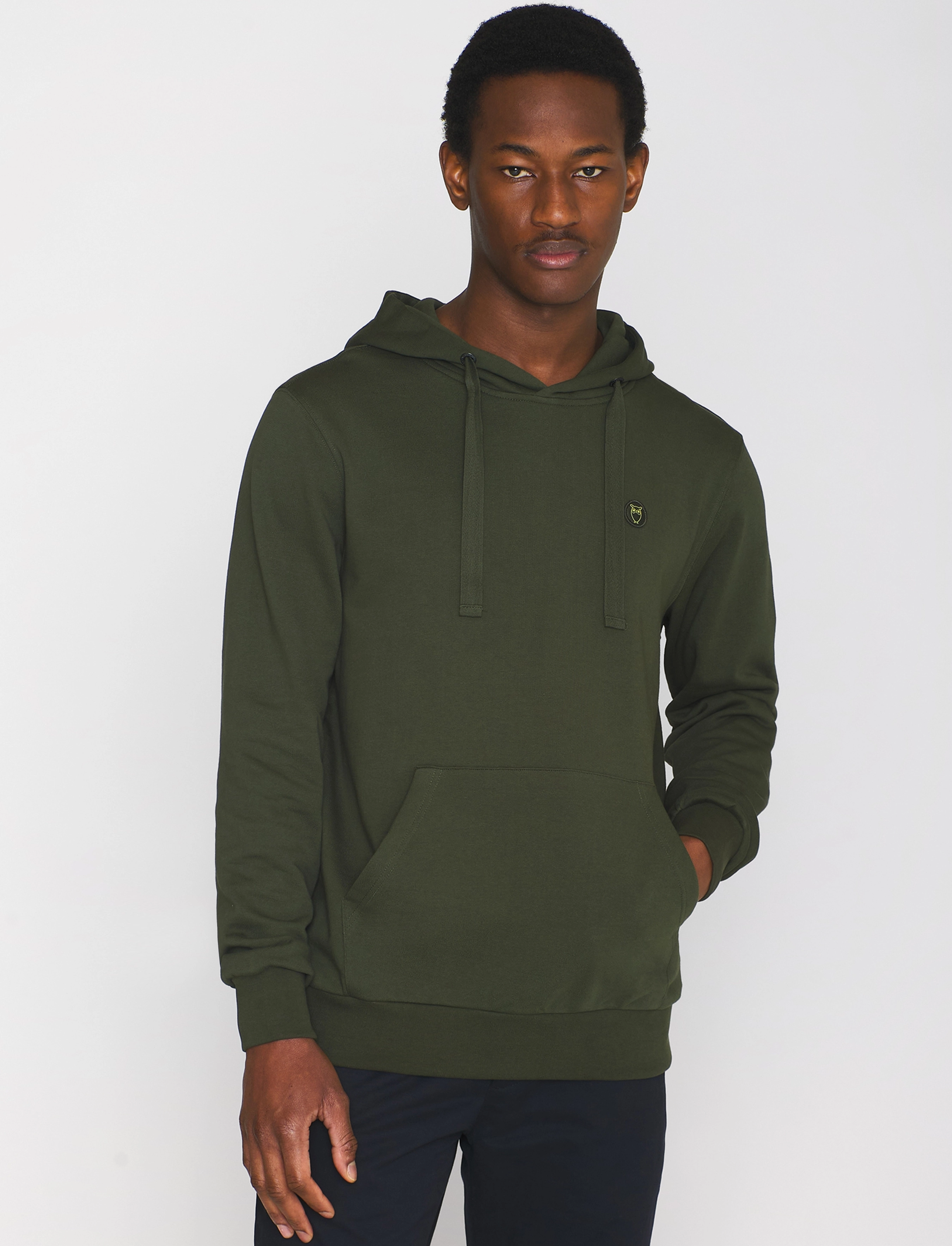 Knowledge Cotton Apparel Arvid Basic Hood Badge Sweat Gots, Mænd, Basis Hoodie, Kakigrøn, Str: S