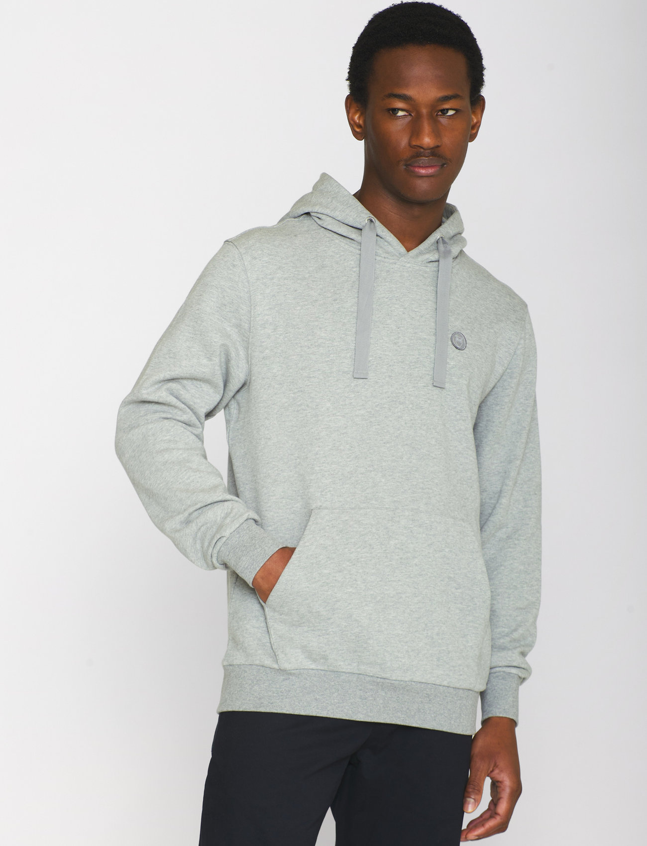Knowledge Cotton Apparel - ARVID basic hood badge sweat - GOTS - hoodies - grey melange - 0