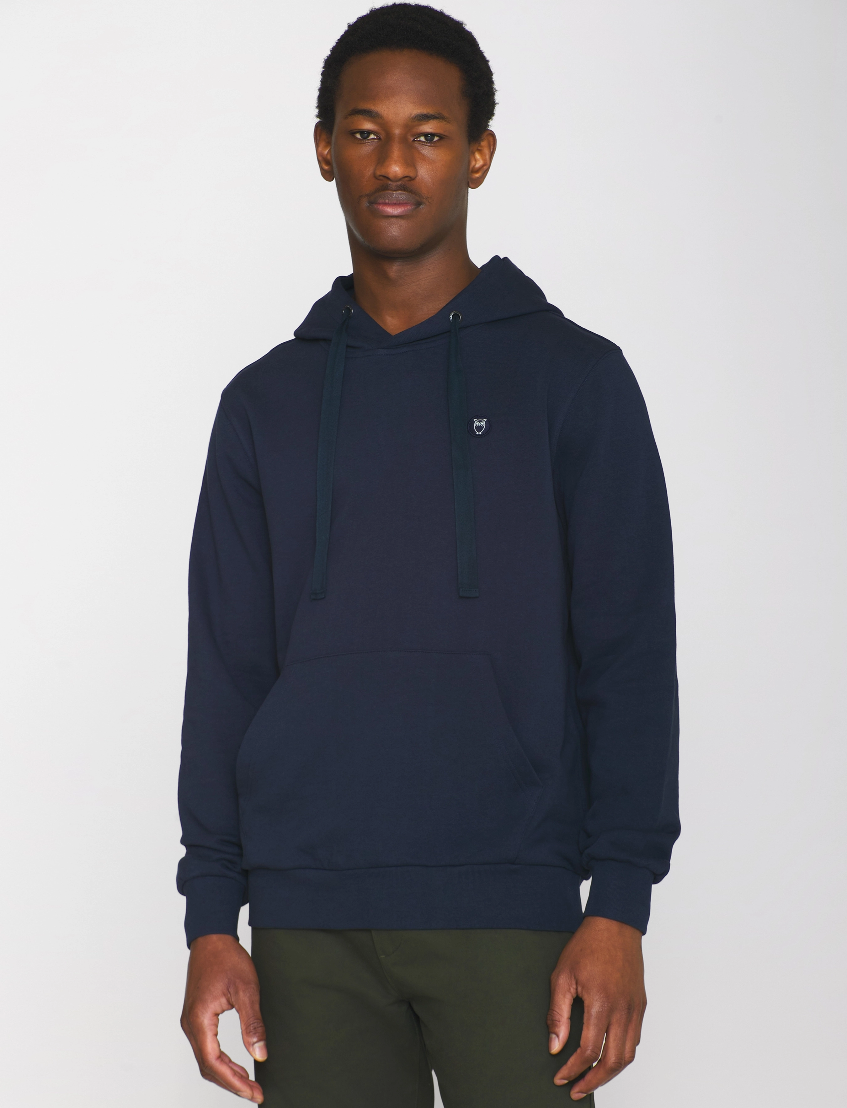 Knowledge Cotton Apparel Arvid Basic Hood Badge Sweat Gots, Mænd, Basis Hoodie, Navy, Str: M