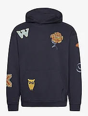 Knowledge Cotton Apparel - Loose fit hood sweat with AOP embro - hoodies - night sky - 1