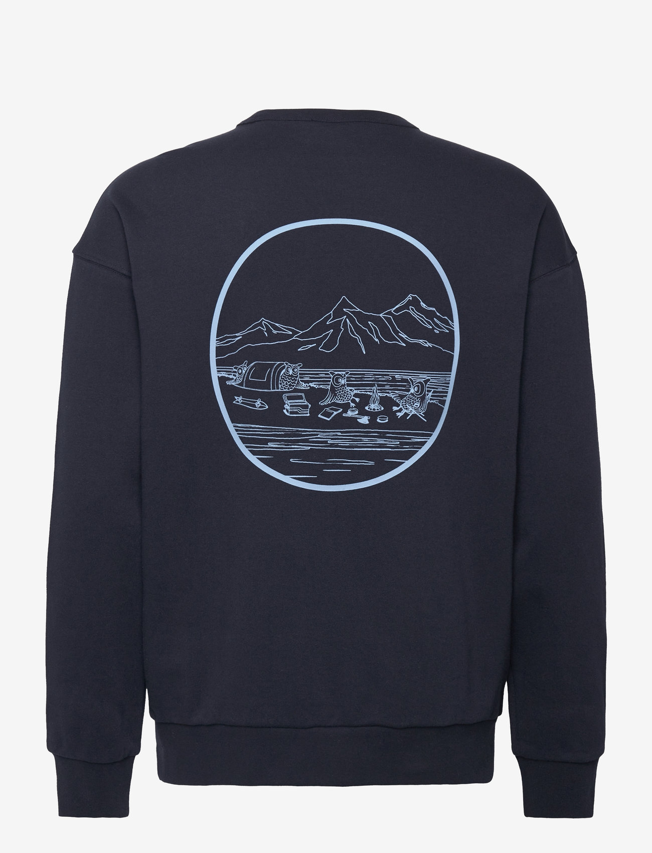 Knowledge Cotton Apparel - Loose fit sweat owl chill camp prin - peysur - night sky - 1