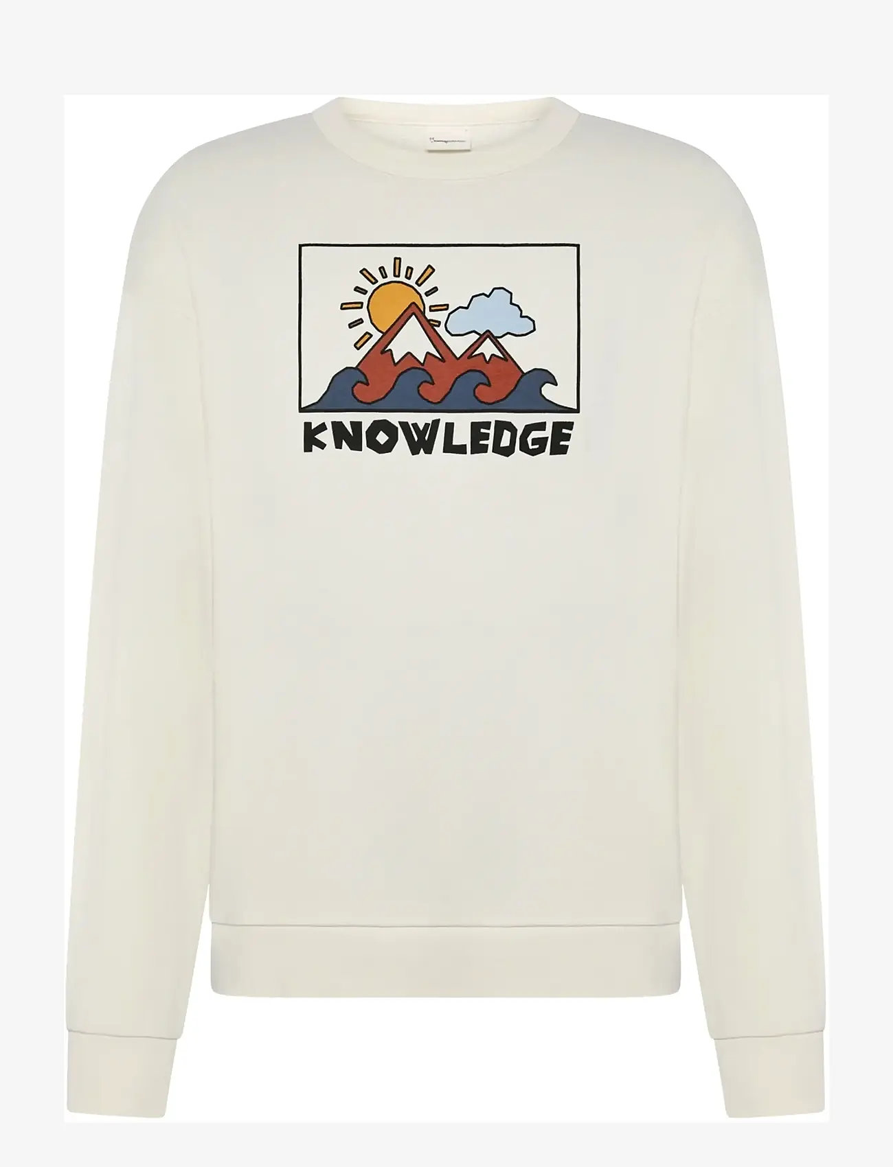 Knowledge Cotton Apparel - Relaxed printed crew neck - dressipluusid - egret - 1