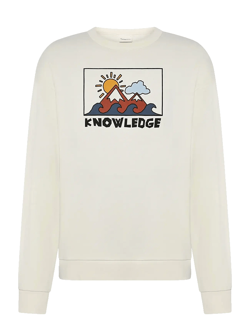 Knowledge Cotton Apparel - Relaxed printed crew neck - dressipluusid - egret - 1