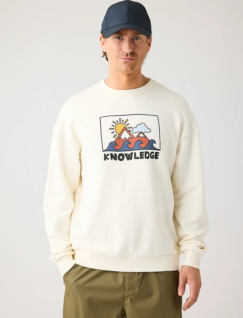 Knowledge Cotton Apparel - Relaxed printed crew neck - dressipluusid - egret - 0