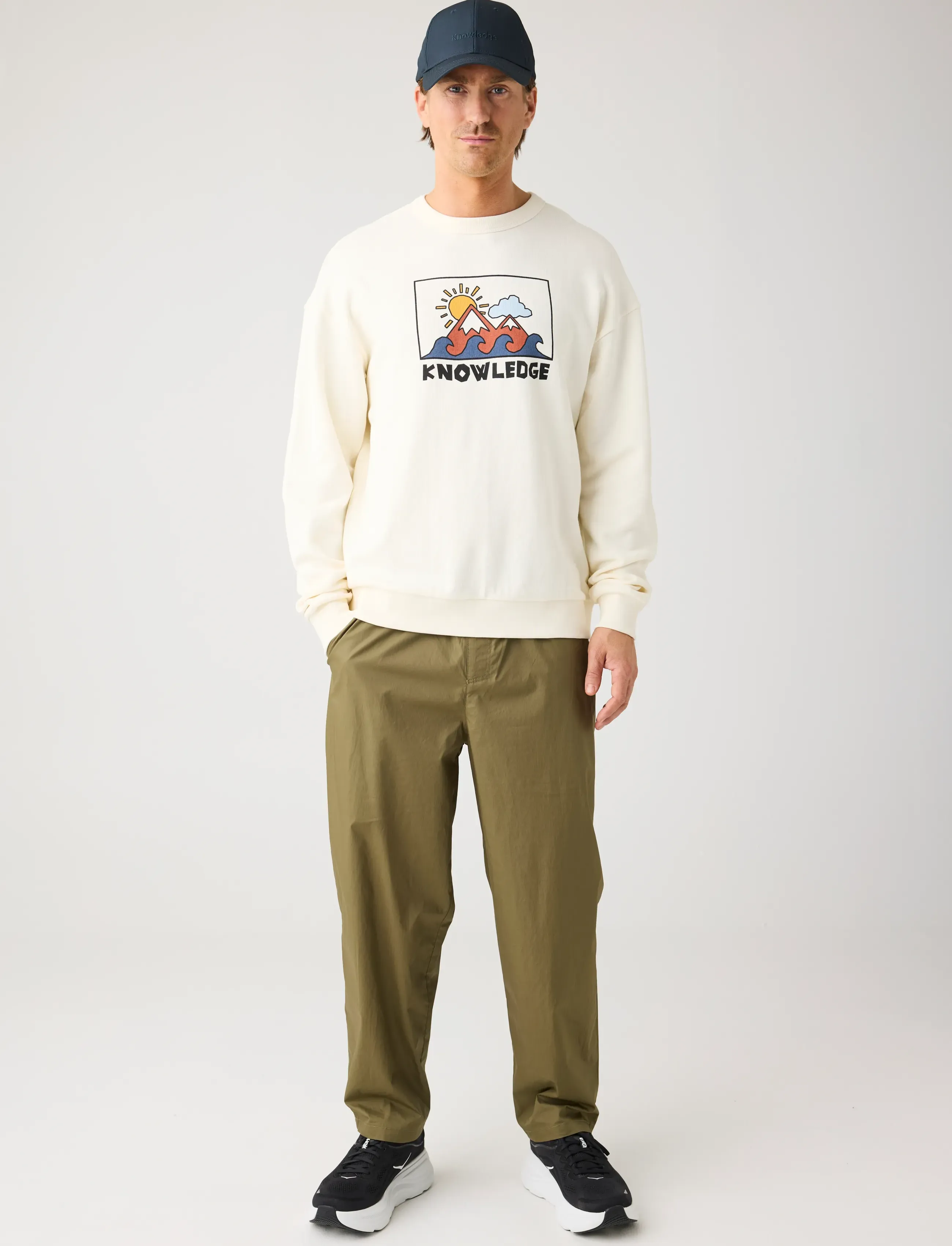 Knowledge Cotton Apparel - Relaxed printed crew neck - sweatshirts & hoodies - egret - 3