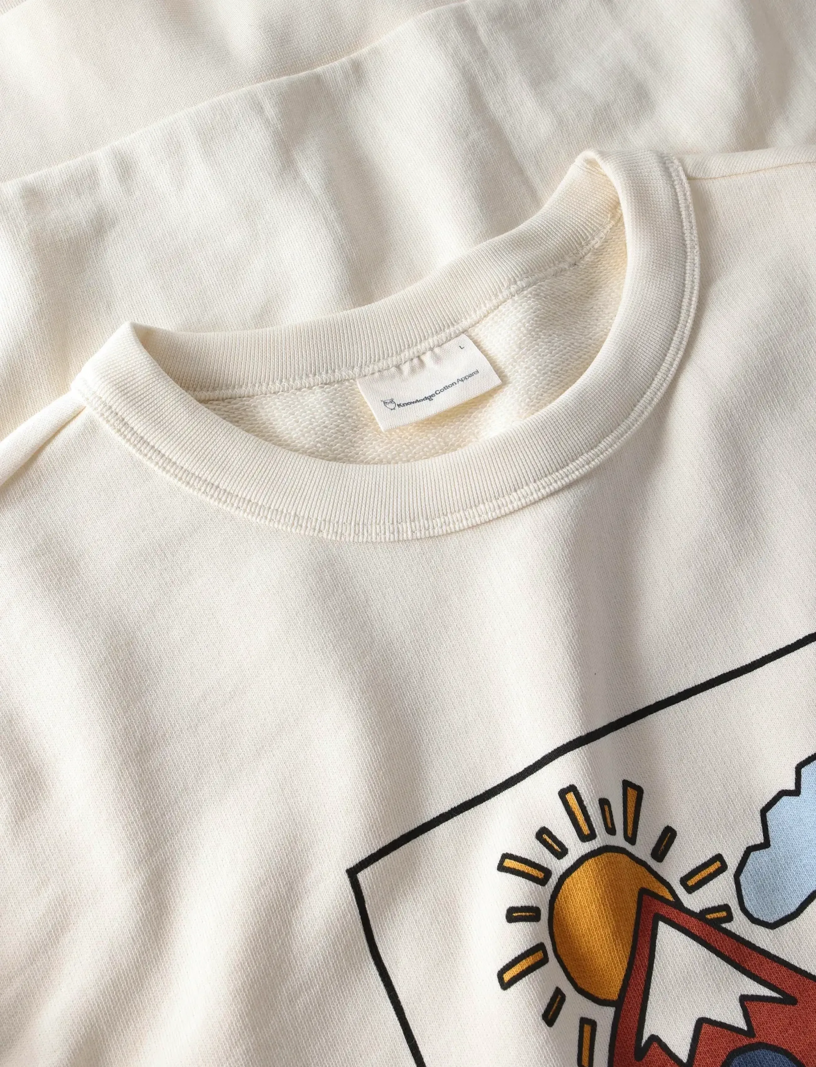 Knowledge Cotton Apparel - Relaxed printed crew neck - sweatshirts & hoodies - egret - 4