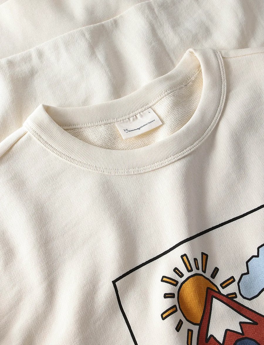 Knowledge Cotton Apparel - Relaxed printed crew neck - nach anlass kaufen - egret - 4