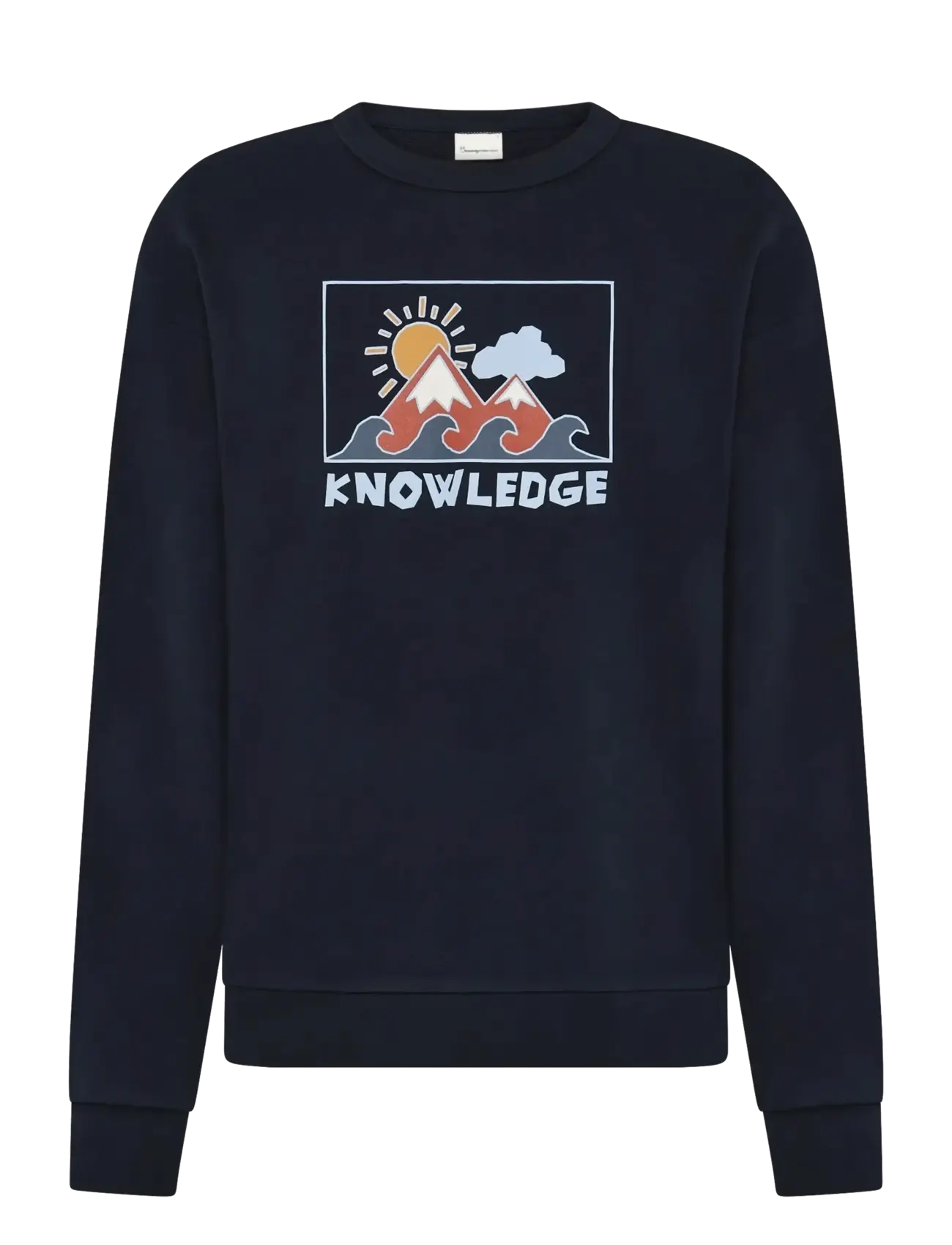 Knowledge Cotton Apparel Relaxed Printed Crew Neck, S, Navy, Sweatshirts & Hættetrøjer > Sweatshirts, Herre
