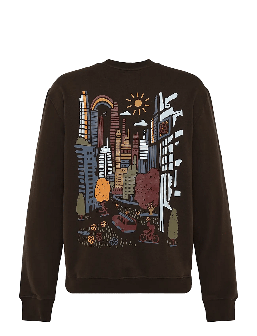 Knowledge Cotton Apparel - Relaxed printed crew neck - shoppa efter tillfälle - chocolate torte - 1